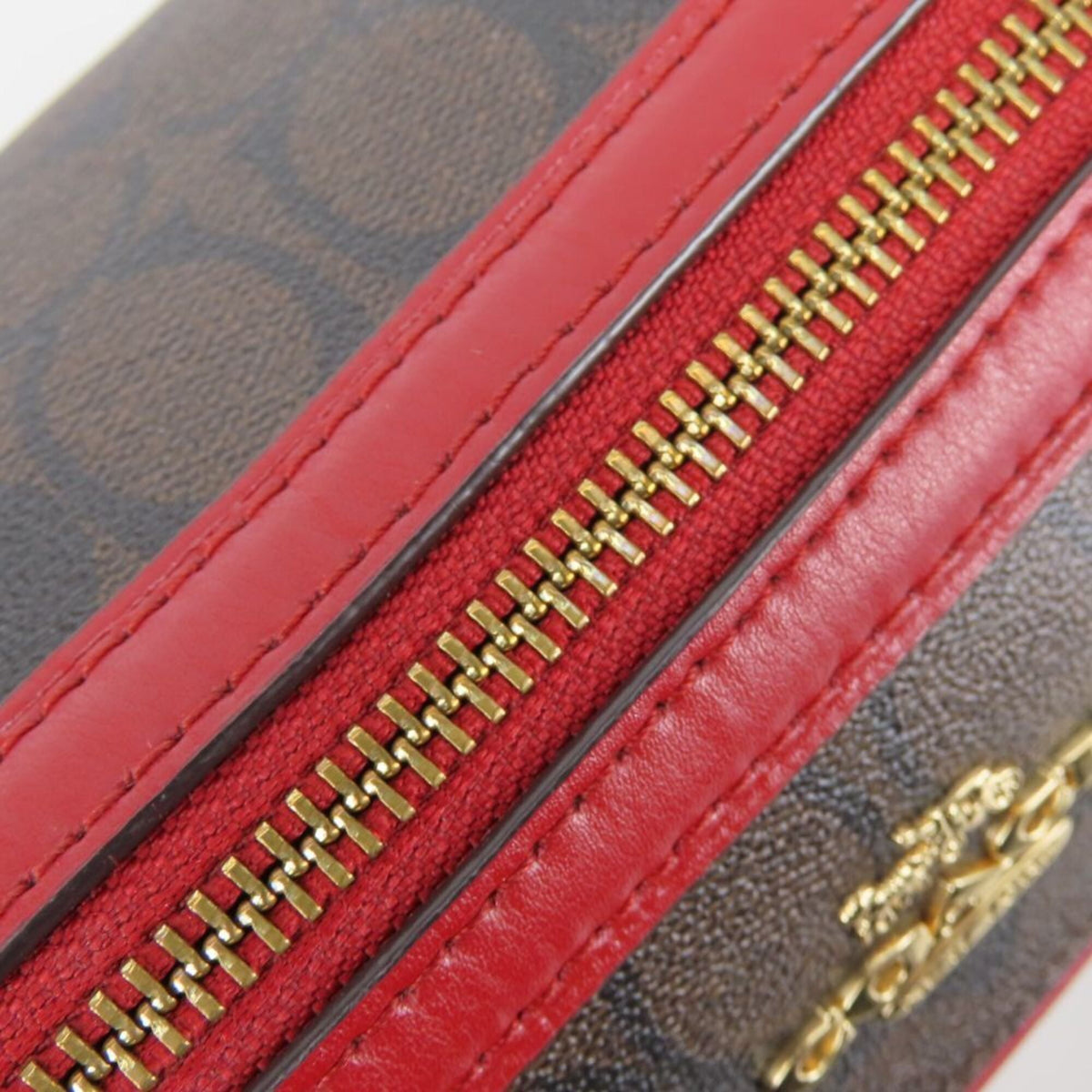 Coach Signature Brown Red Color Signature Line Handbag (Pre-Owned)