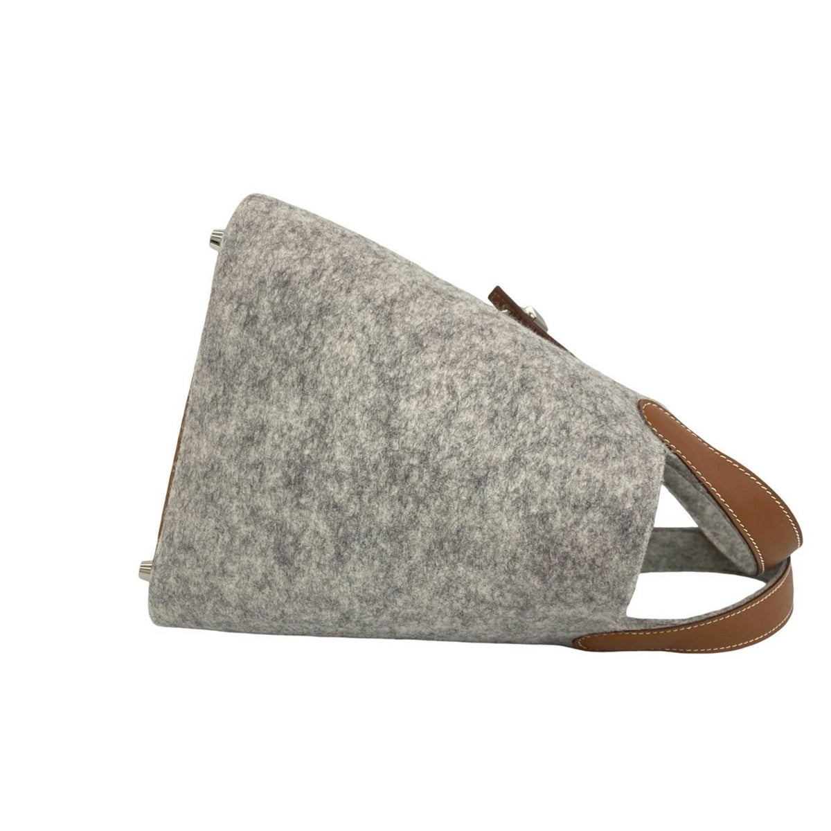 Hermes Brown Gray Felt Swift Leather Handbag (Pre-Owned)
