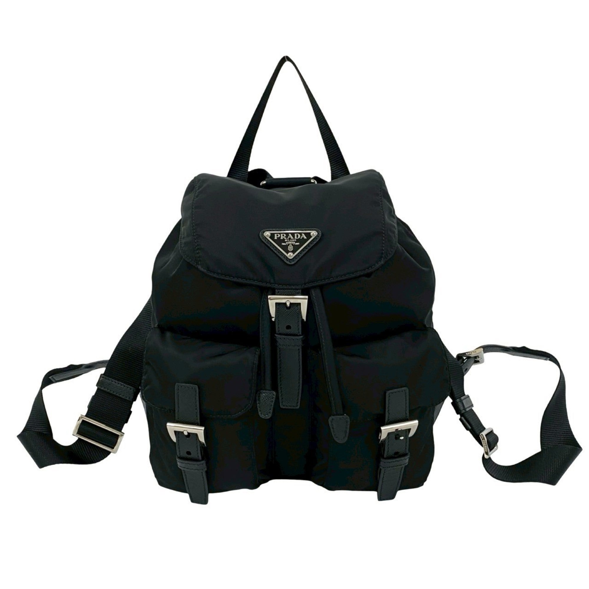 Prada Black Nylon Leather Backpack (Pre-Owned)