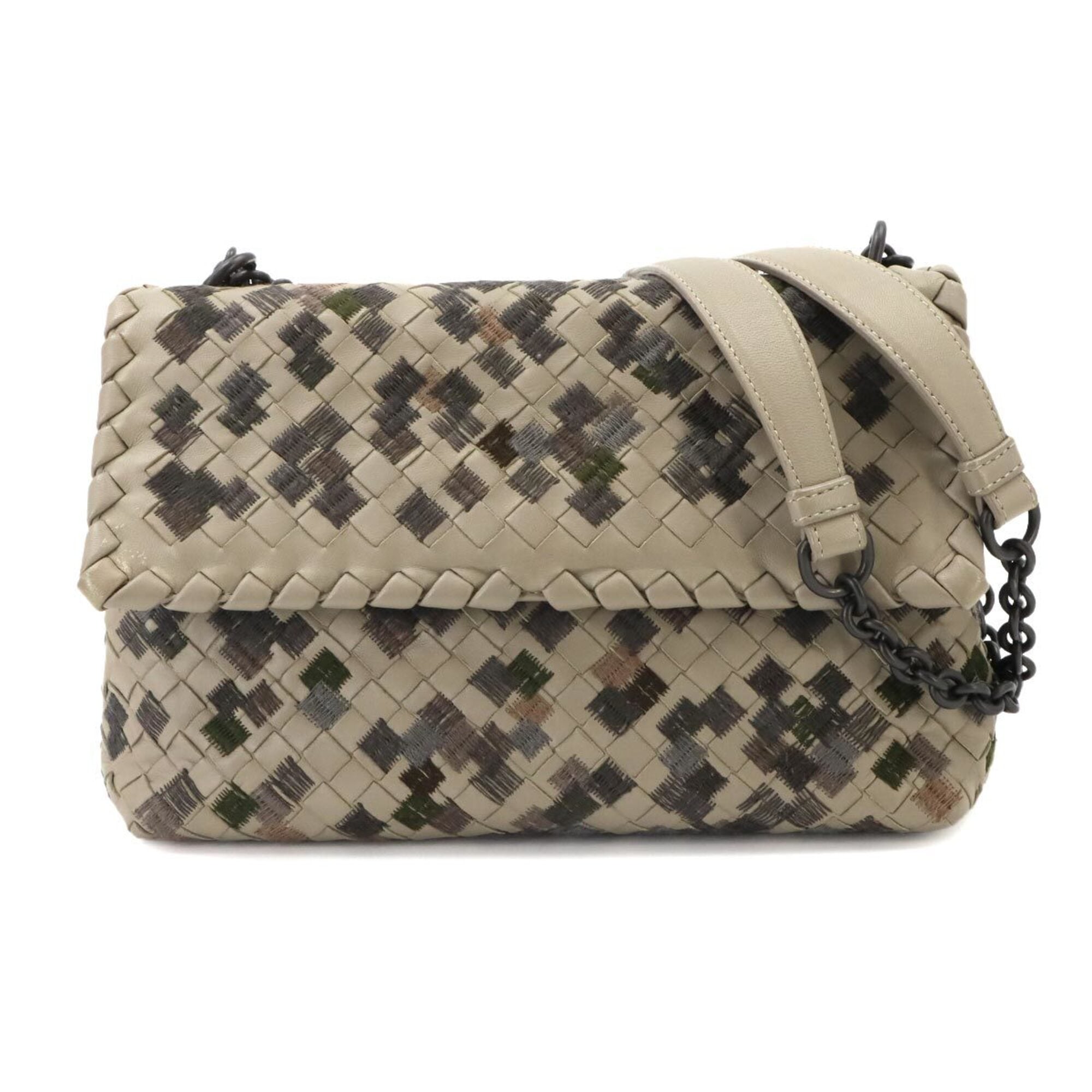 Bottega Veneta Beige Gray Leather Shoulder Bag (Pre-Owned)