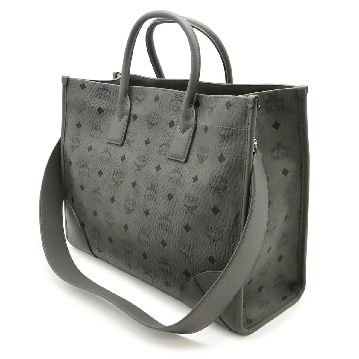 Mcm Black Gray Pvc Leather Handbag Shoulder Bag (Pre-Owned)