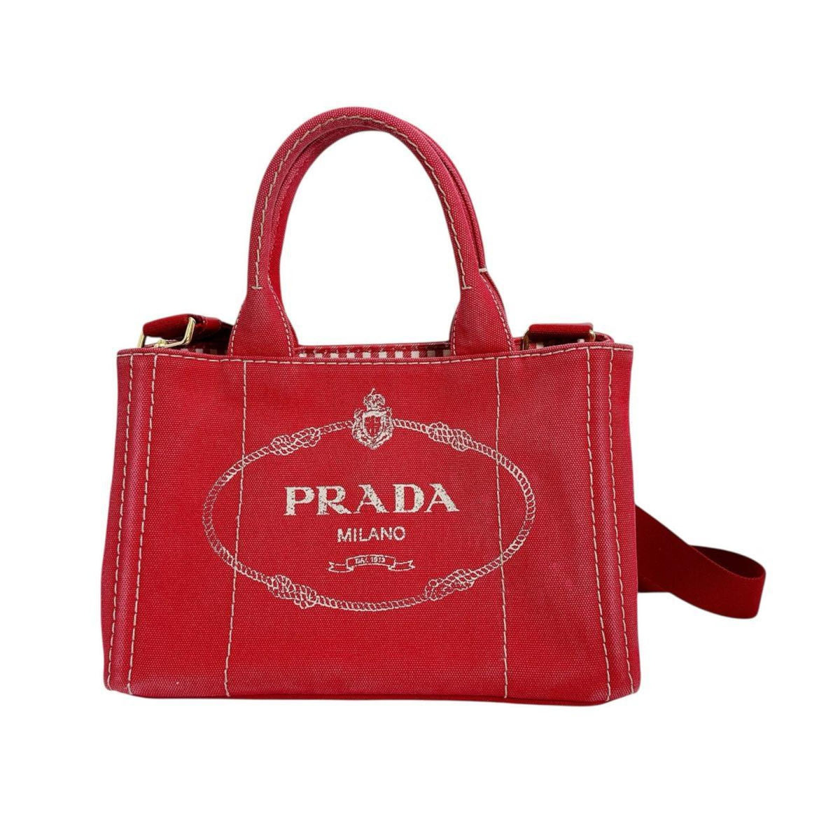 Prada Red Color Canvas Tote Bag (Pre-Owned)