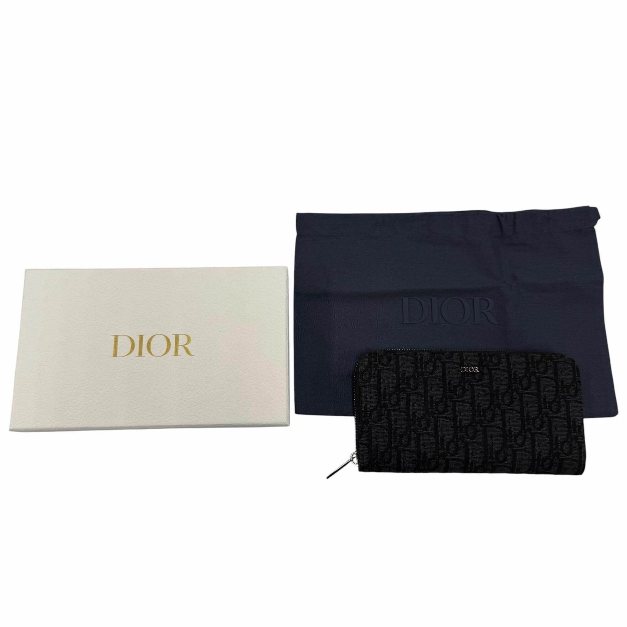 Christian Dior Black Leather Fabric Long Wallet (Bi-Fold) (Pre-Owned)