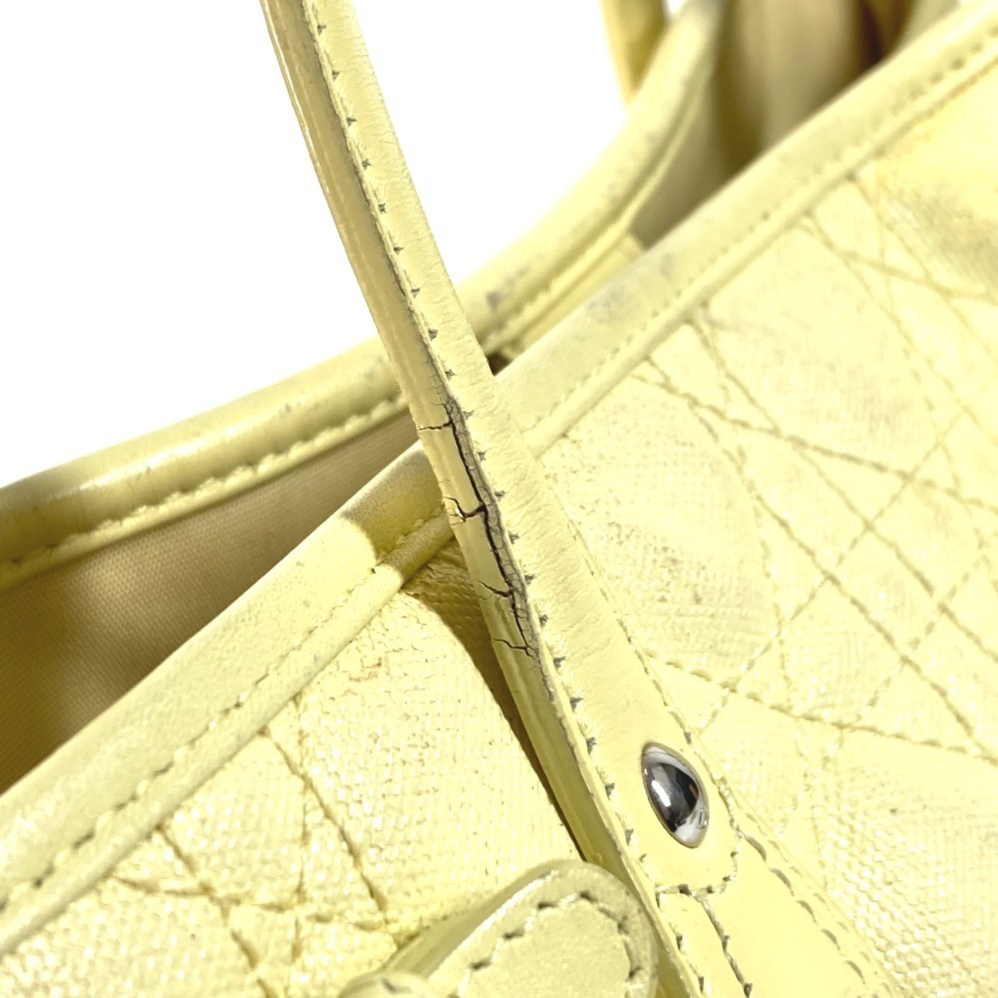 Christian Dior Yellow Leather Coated Canvas Shoulder Bag Tote Bag (Pre-Owned)