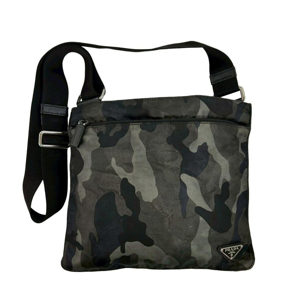 Prada Black Khaki Nylon Leather Shoulder Bag (Pre-Owned)