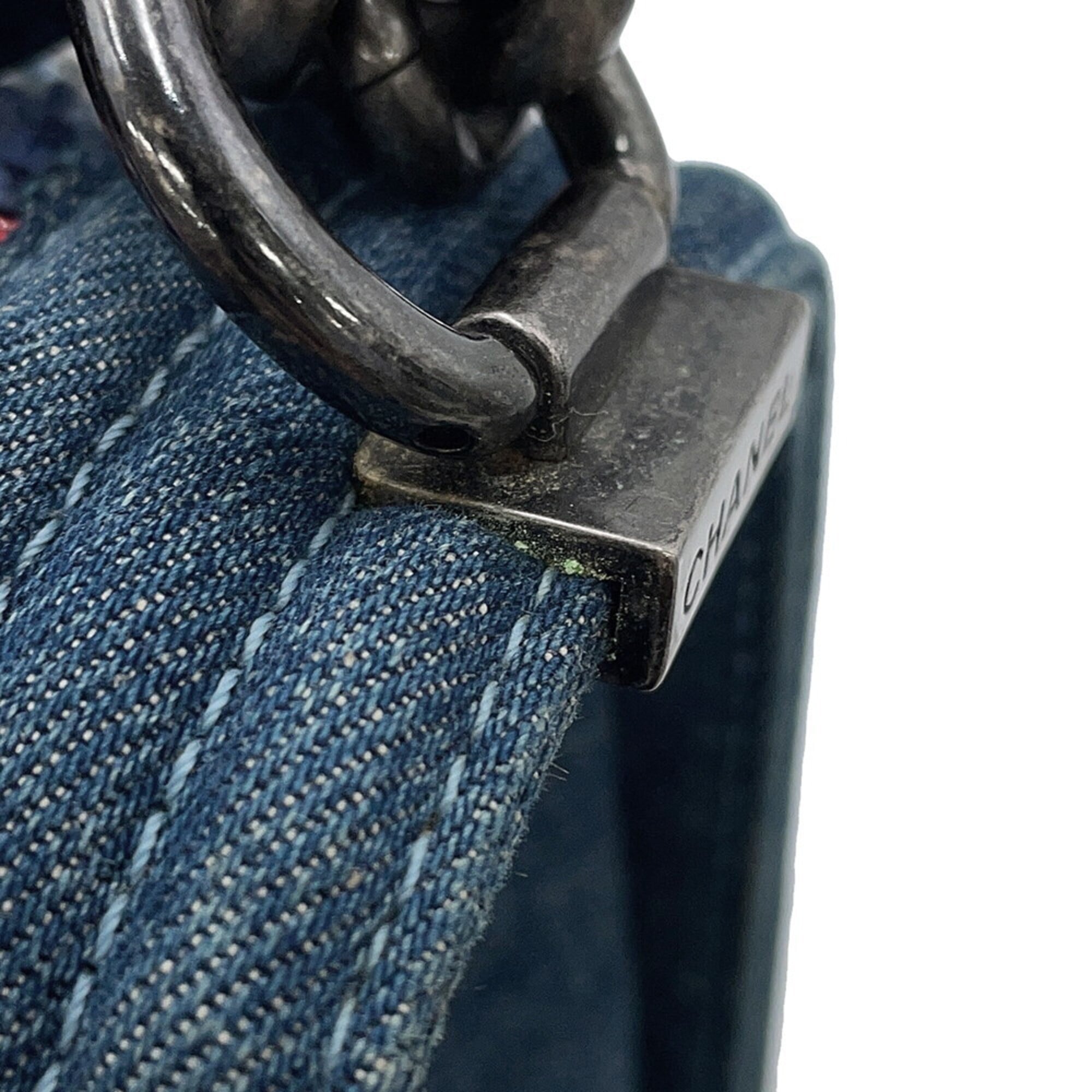Chanel Denim Blue Denim Tweed Leather Handbag Shoulder Bag (Pre-Owned)