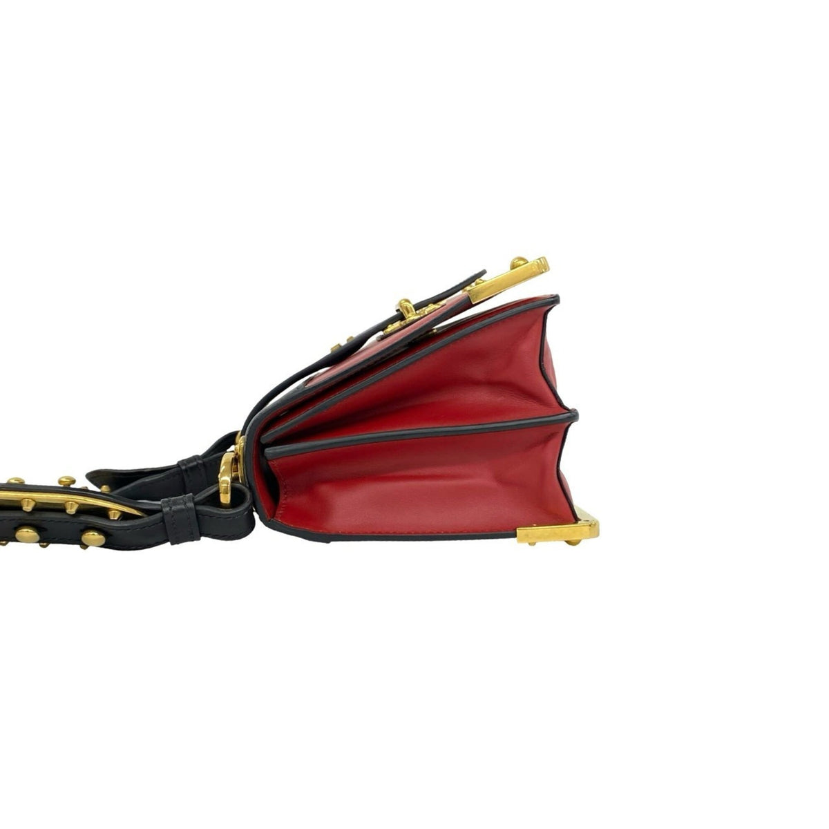 Prada Black Gold Red Color Leather Pochette Shoulder Bag (Pre-Owned)