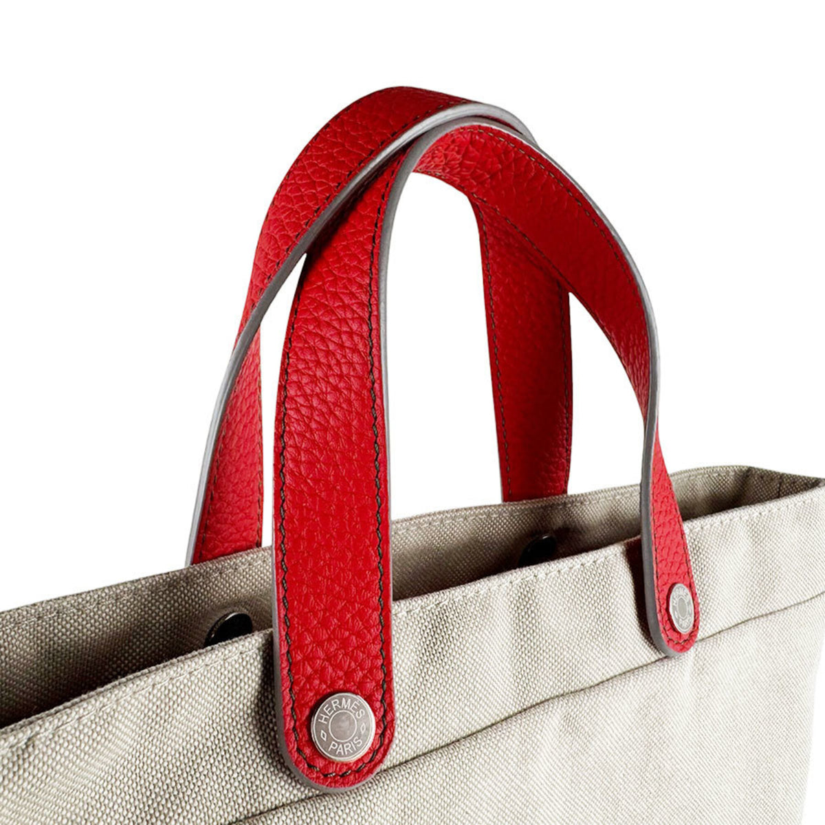 Hermes Natural Red Color Toile H Taurillon Clemence Leather Handbag (Pre-Owned)