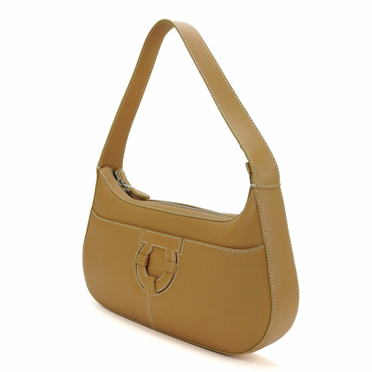 Salvatore Ferragamo Gancini Camel Leather Shoulder Bag (Pre-Owned)