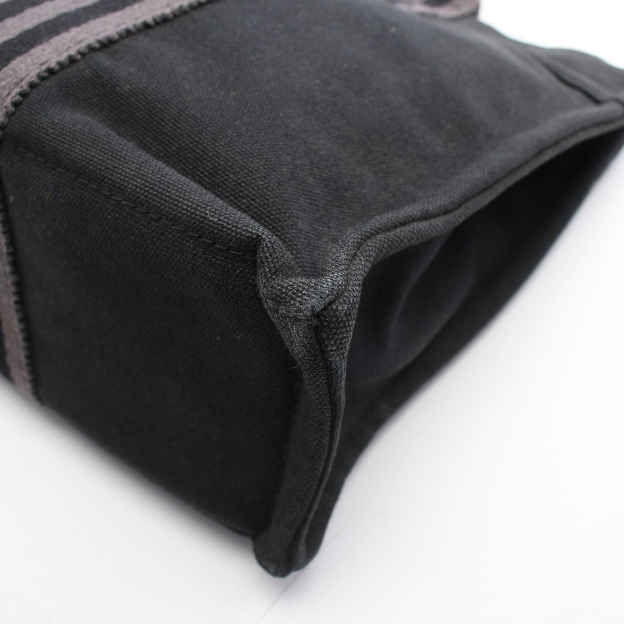 Hermes Black Gray Canvas Handbag Tote Bag (Pre-Owned)