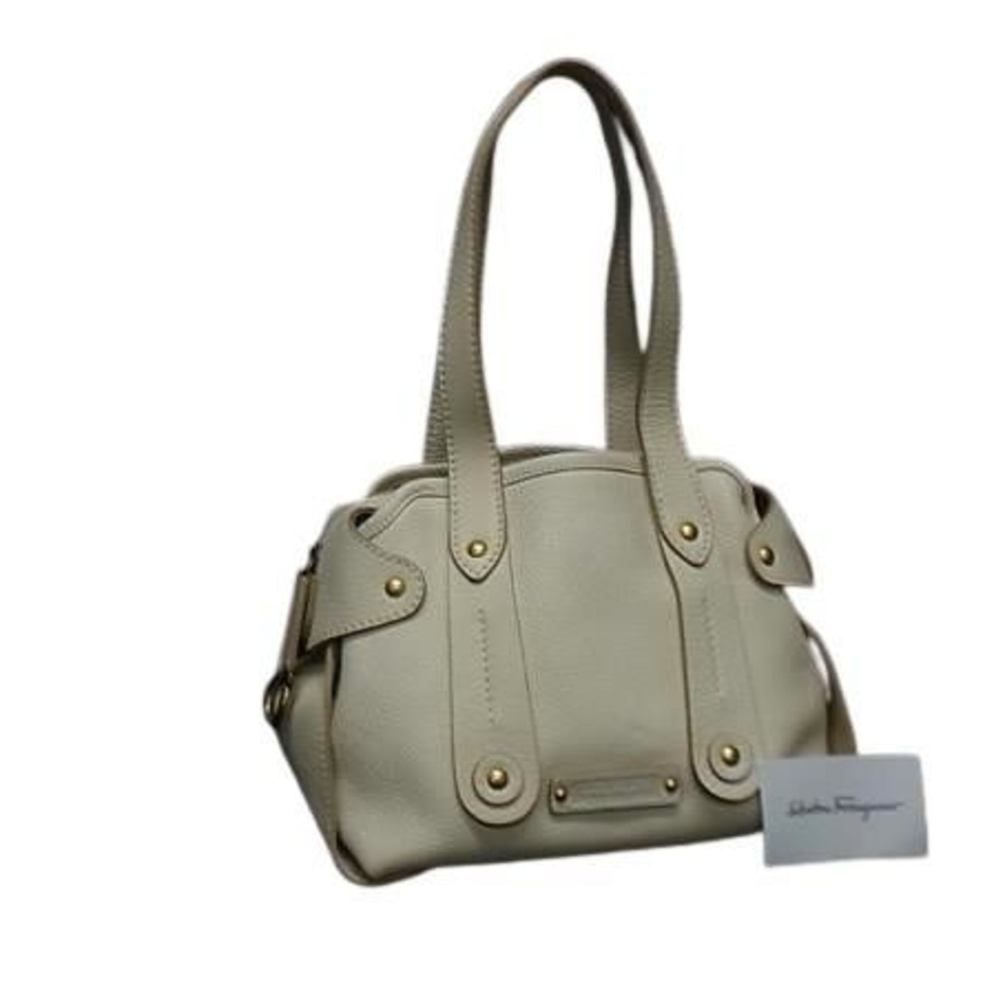 Salvatore Ferragamo Ivory Leather Handbag Shoulder Bag Tote Bag (Pre-Owned)