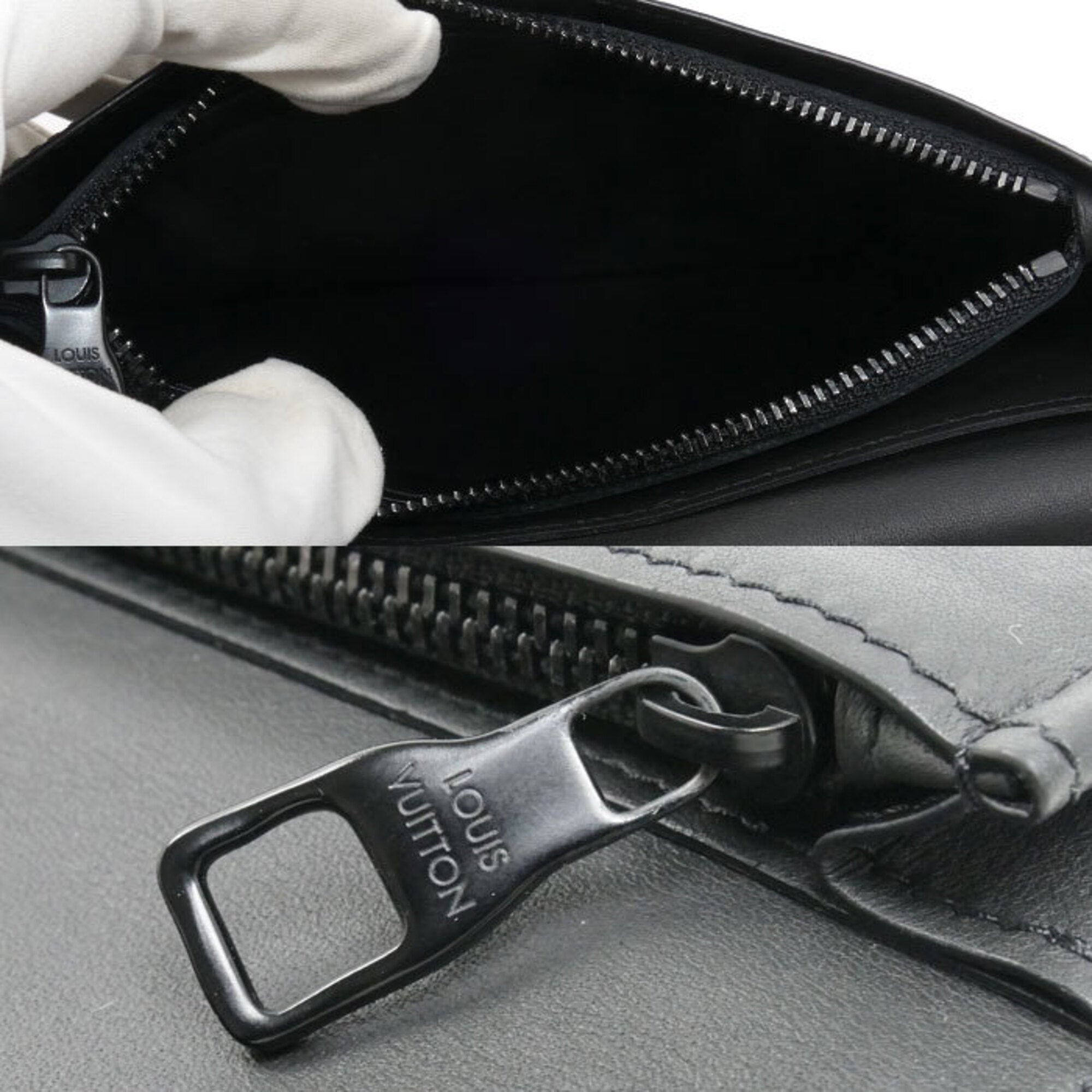 Louis Vuitton Noir Leather Long Wallet (Bi-Fold) (Pre-Owned)