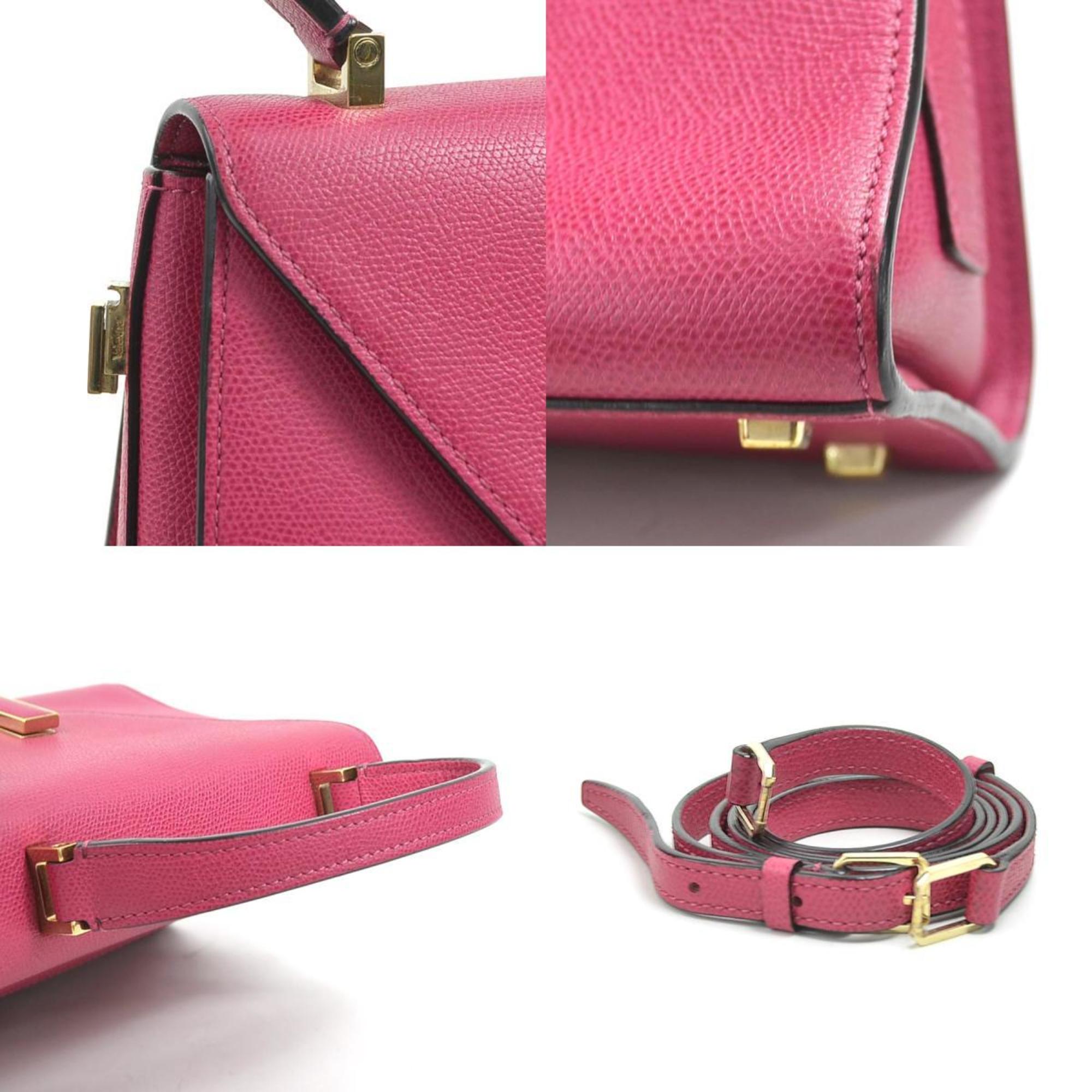 Valextra Magenta Leather Handbag Shoulder Bag (Pre-Owned)