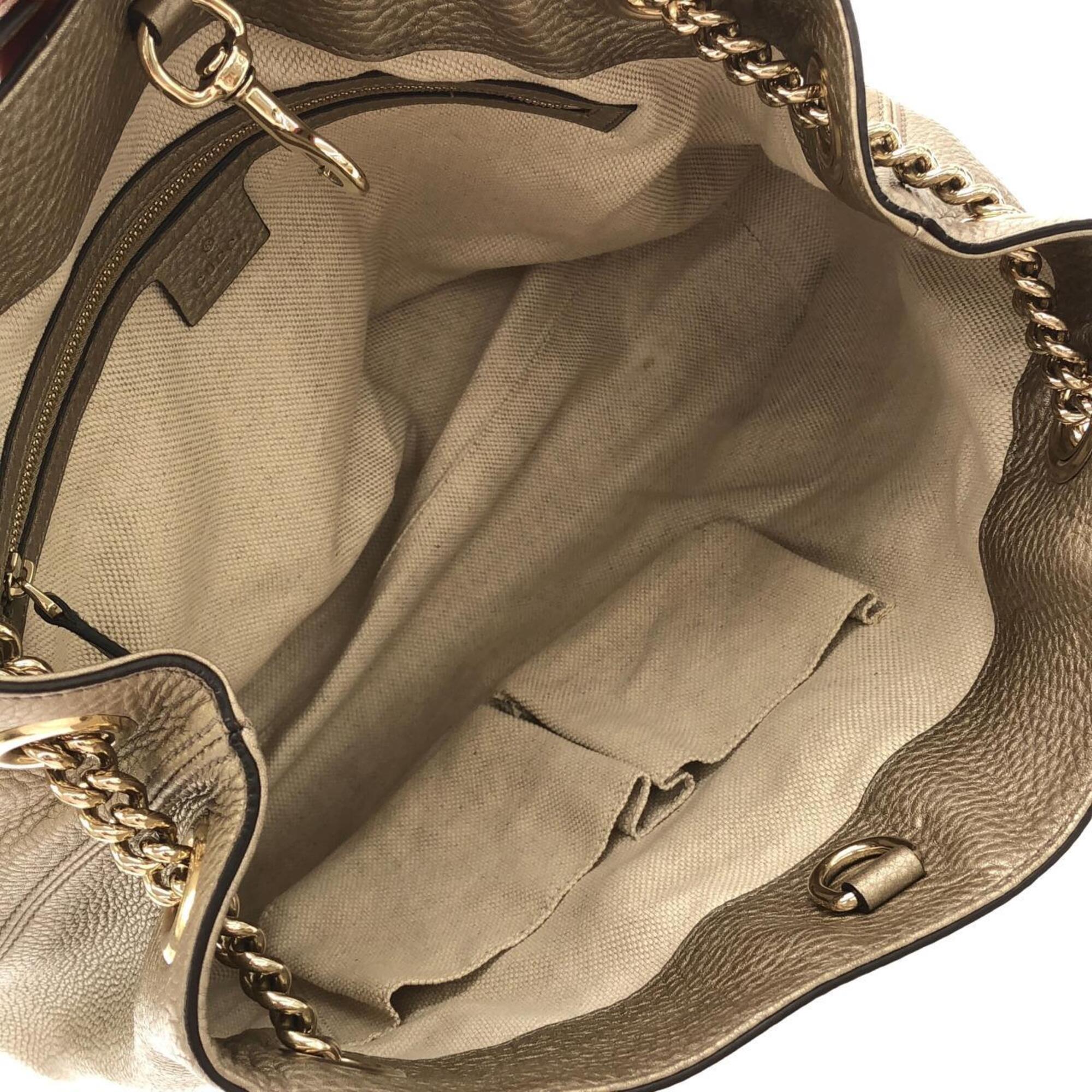Gucci Metallic Beige Metallic Gold Leather Shoulder Bag (Pre-Owned)