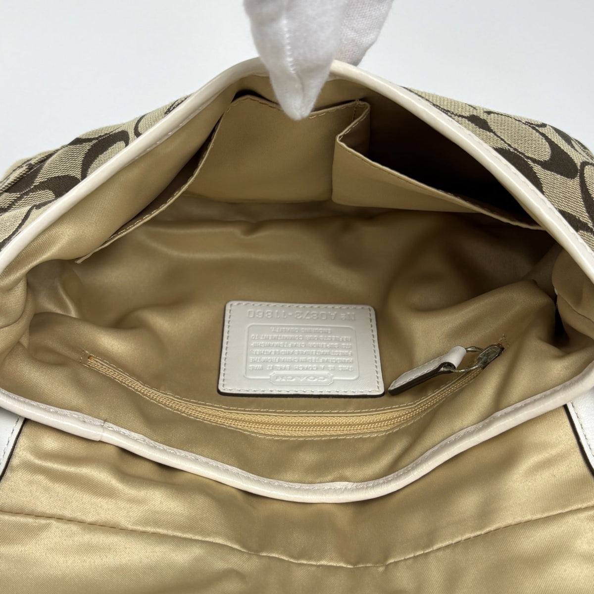 Coach Beige Signature Line Canvas Leather Shoulder Bag (Pre-Owned)