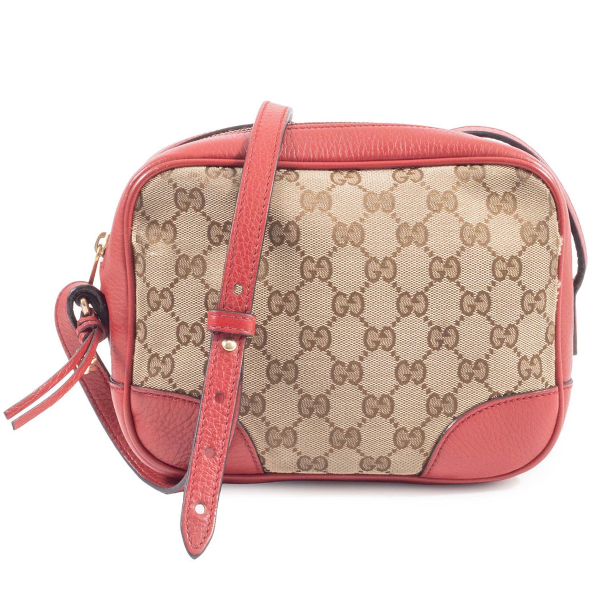 Gucci Beige Red Color Gg Canvas Leather Shoulder Bag (Pre-Owned)