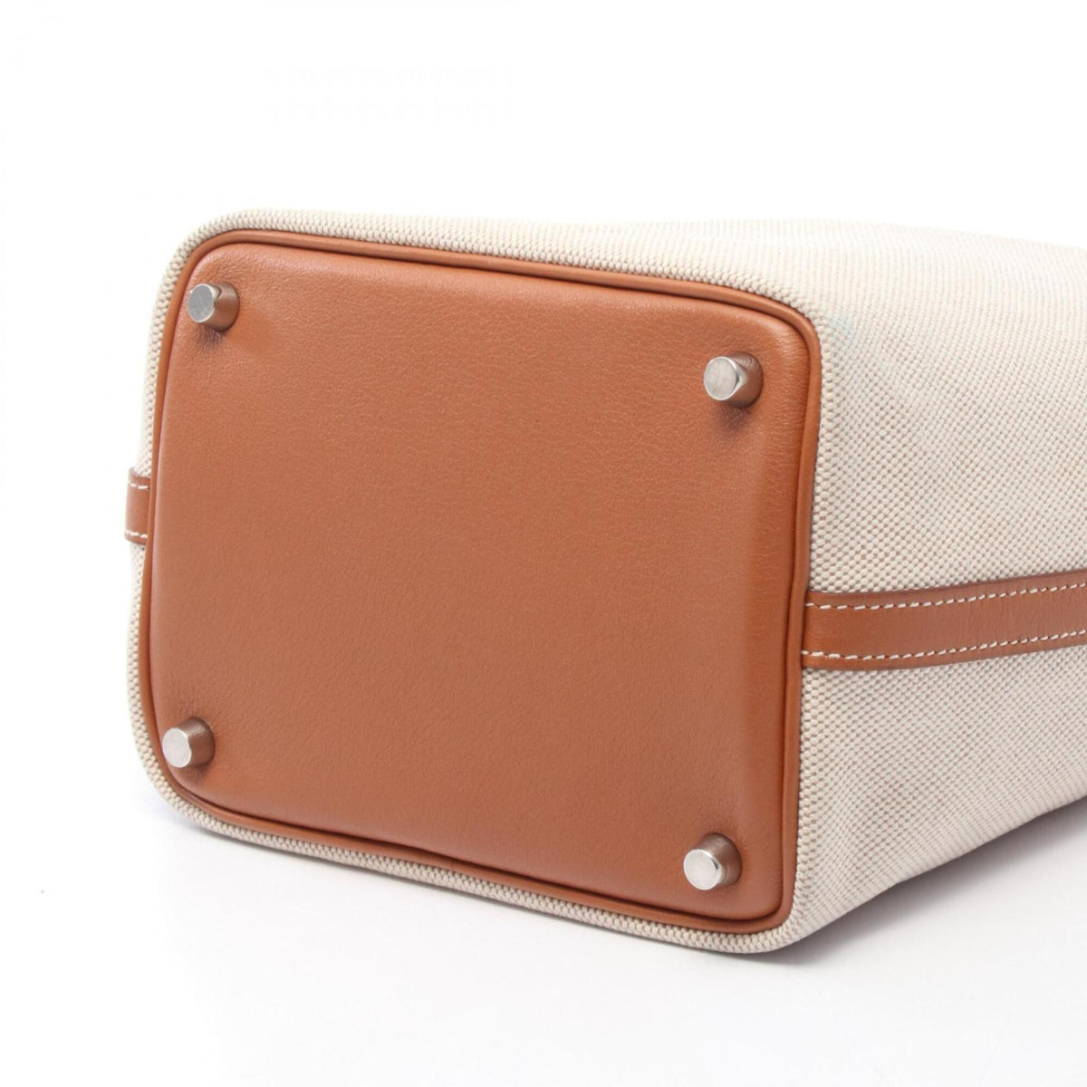 Hermes Beige Brown Ecru Fauve Toile H Barenia Leather Handbag (Pre-Owned)