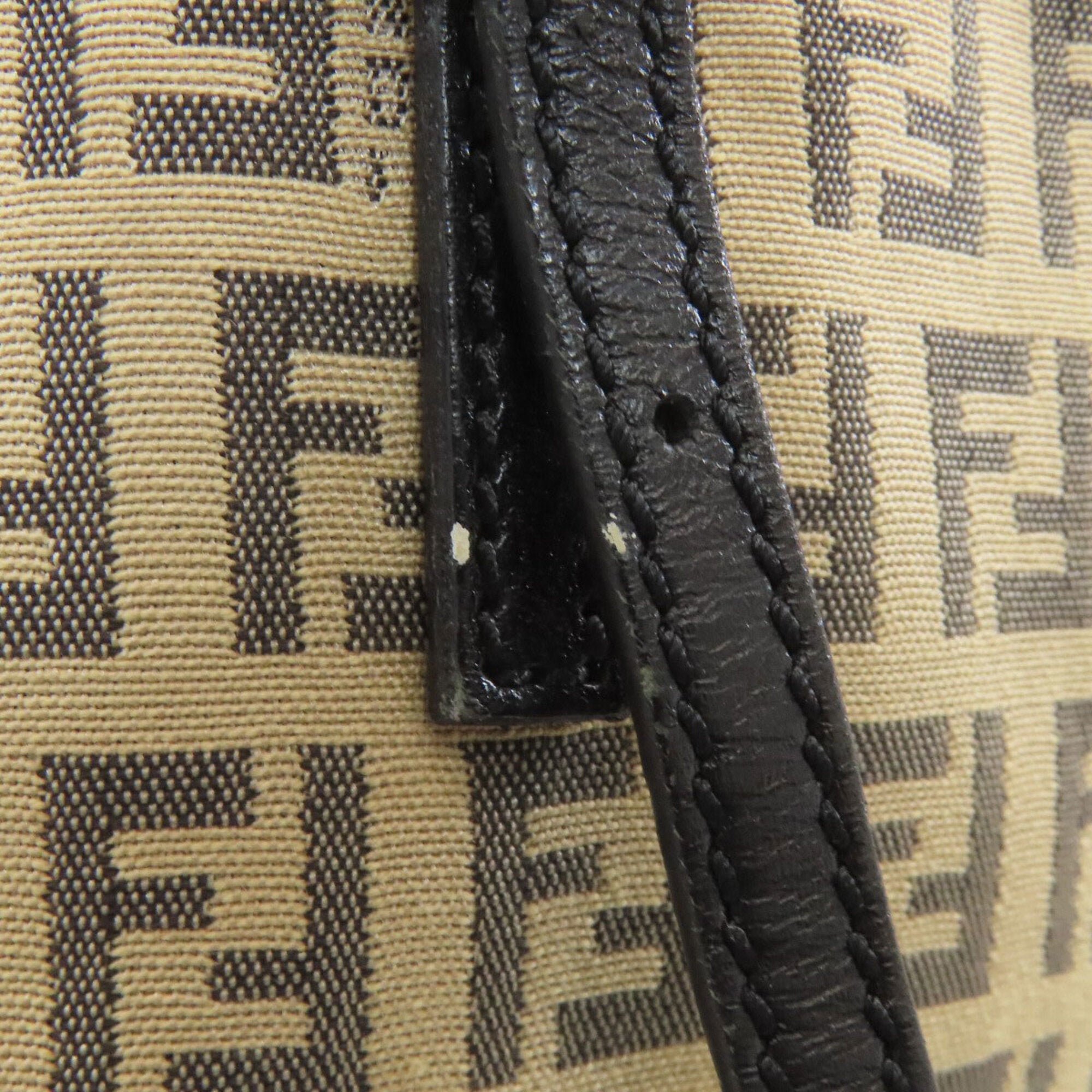 Fendi Zucca Beige Black Canvas Leather Tote Bag (Pre-Owned)