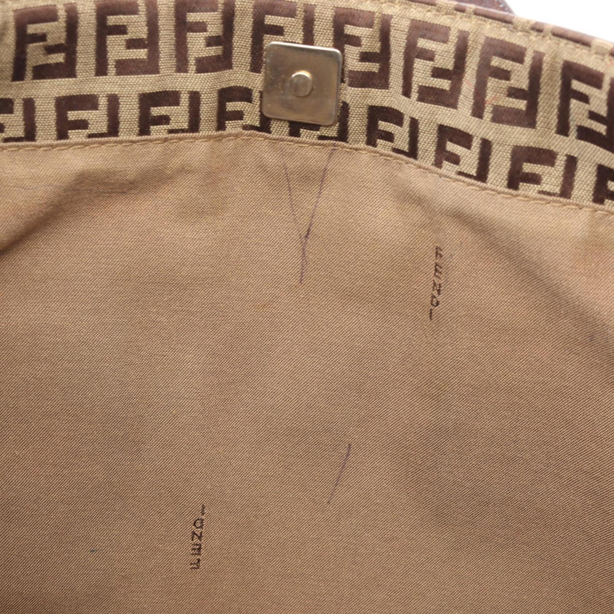 Fendi Beige Brown Canvas Leather Handbag Tote Bag (Pre-Owned)