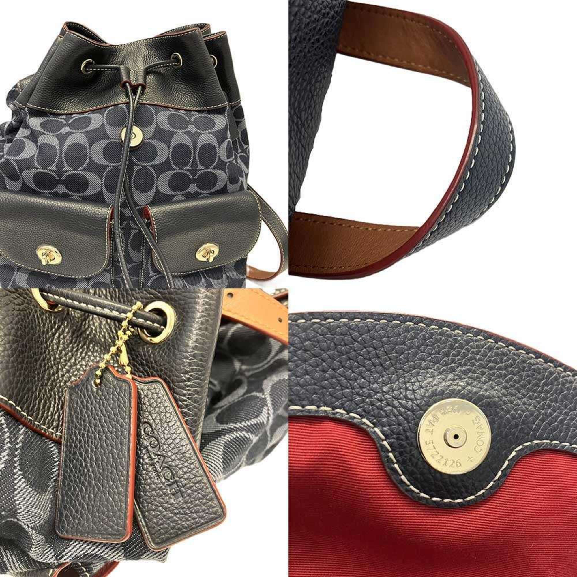 Coach Signature Navy Jacquard Leather Backpack (Pre-Owned)