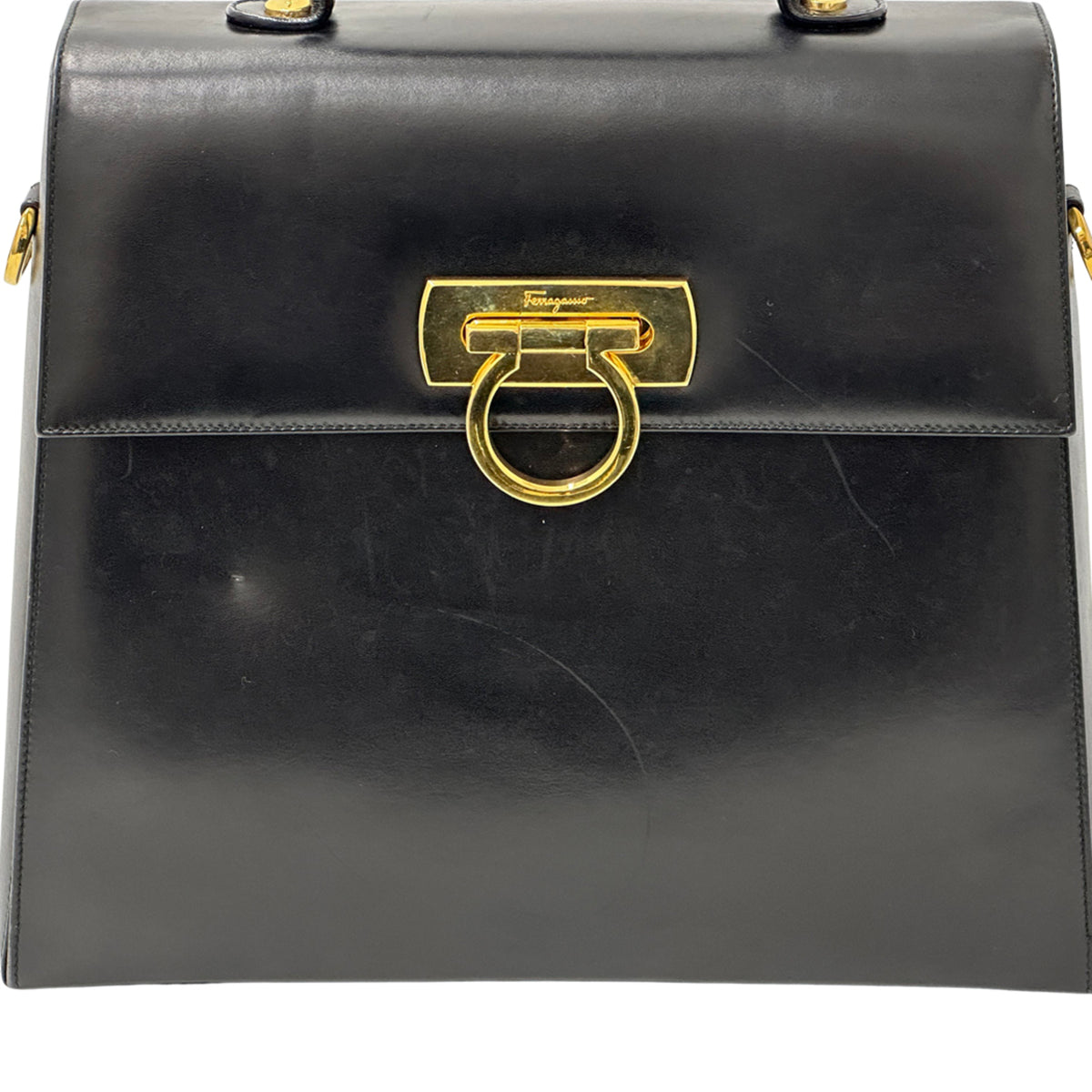 Salvatore Ferragamo Black Leather Handbag Shoulder Bag (Pre-Owned)