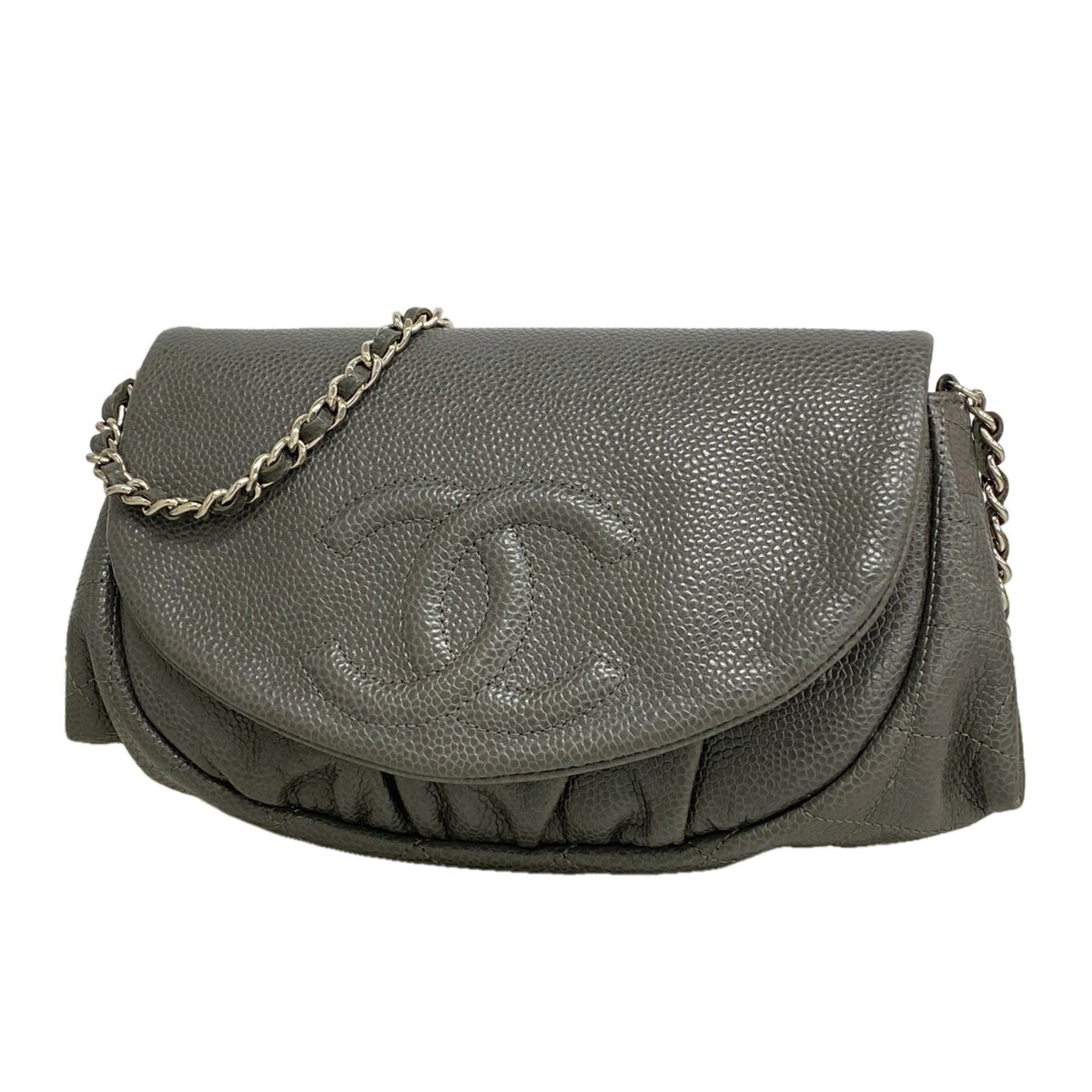Chanel Gray Grained Calfskin Shoulder Bag (Pre-Owned)