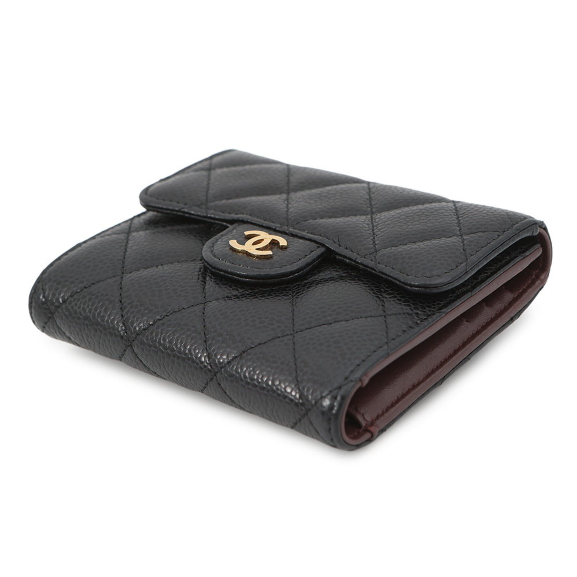 Chanel Black Grained Calfskin Wallet (Tri-Fold) (Pre-Owned)