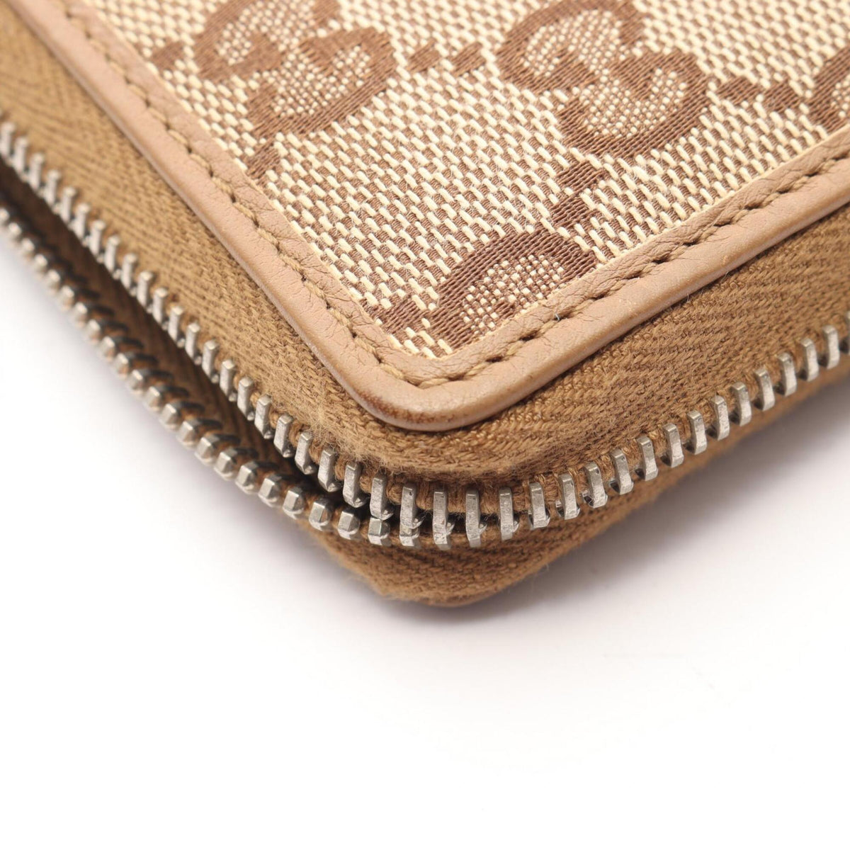 Gucci Beige Brown Gg Canvas Leather Long Wallet (Bi-Fold) (Pre-Owned)