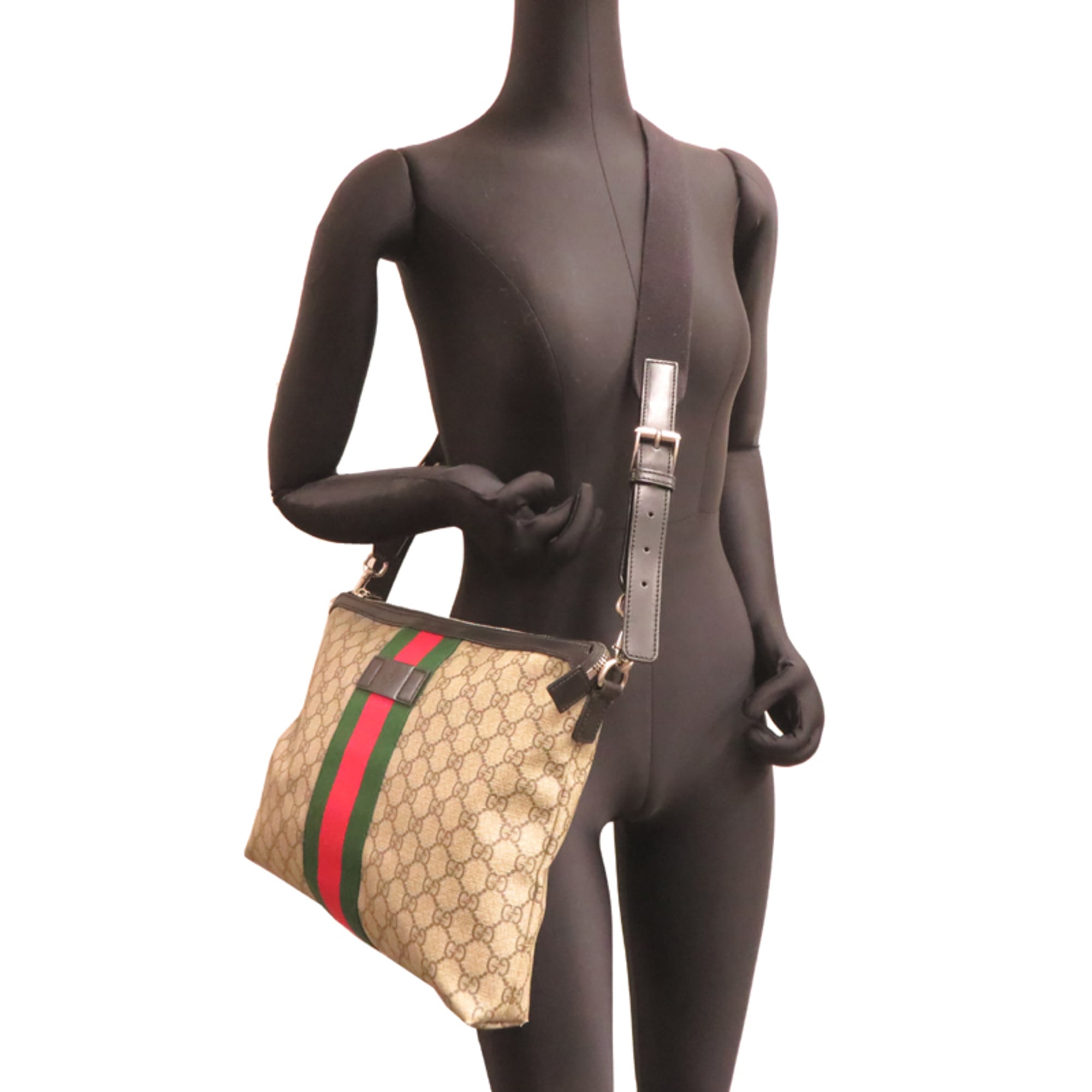 Gucci Beige Canvas Leather Messenger Bag Shoulder Bag (Pre-Owned)