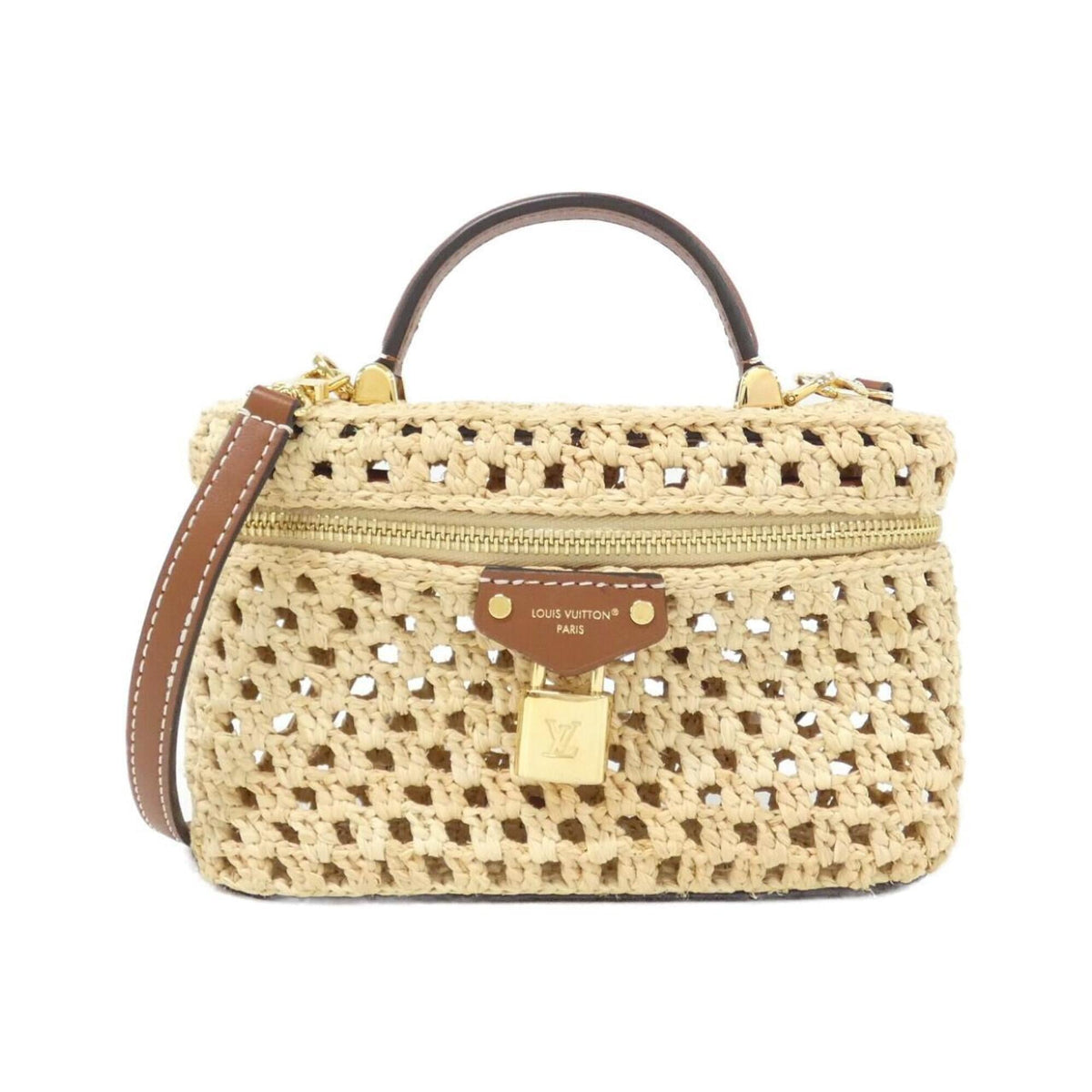 Louis Vuitton Beige Raffia Leather Handbag Pouch Shoulder Bag (Pre-Owned)
