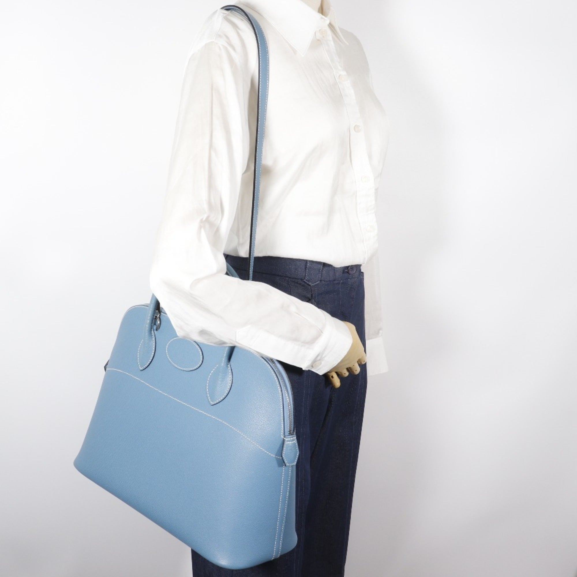 Hermes Bolide Blue Jean Epsom Leather Handbag (Pre-Owned)
