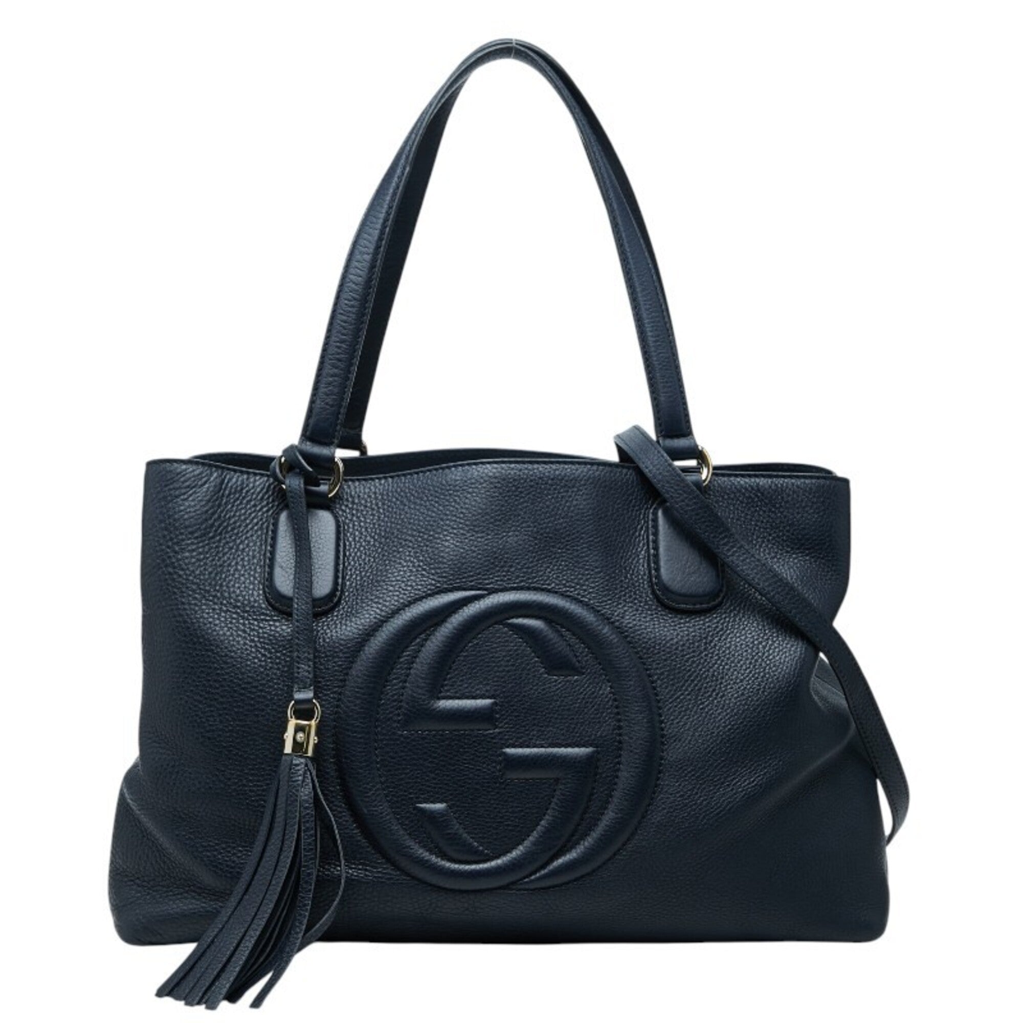 Gucci Navy Leather Shoulder Bag Tote Bag (Pre-Owned)