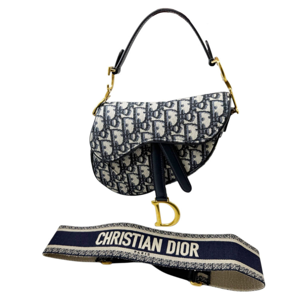 Christian Dior Navy Canvas Leather Handbag Saddle Bag (Pre-Owned)