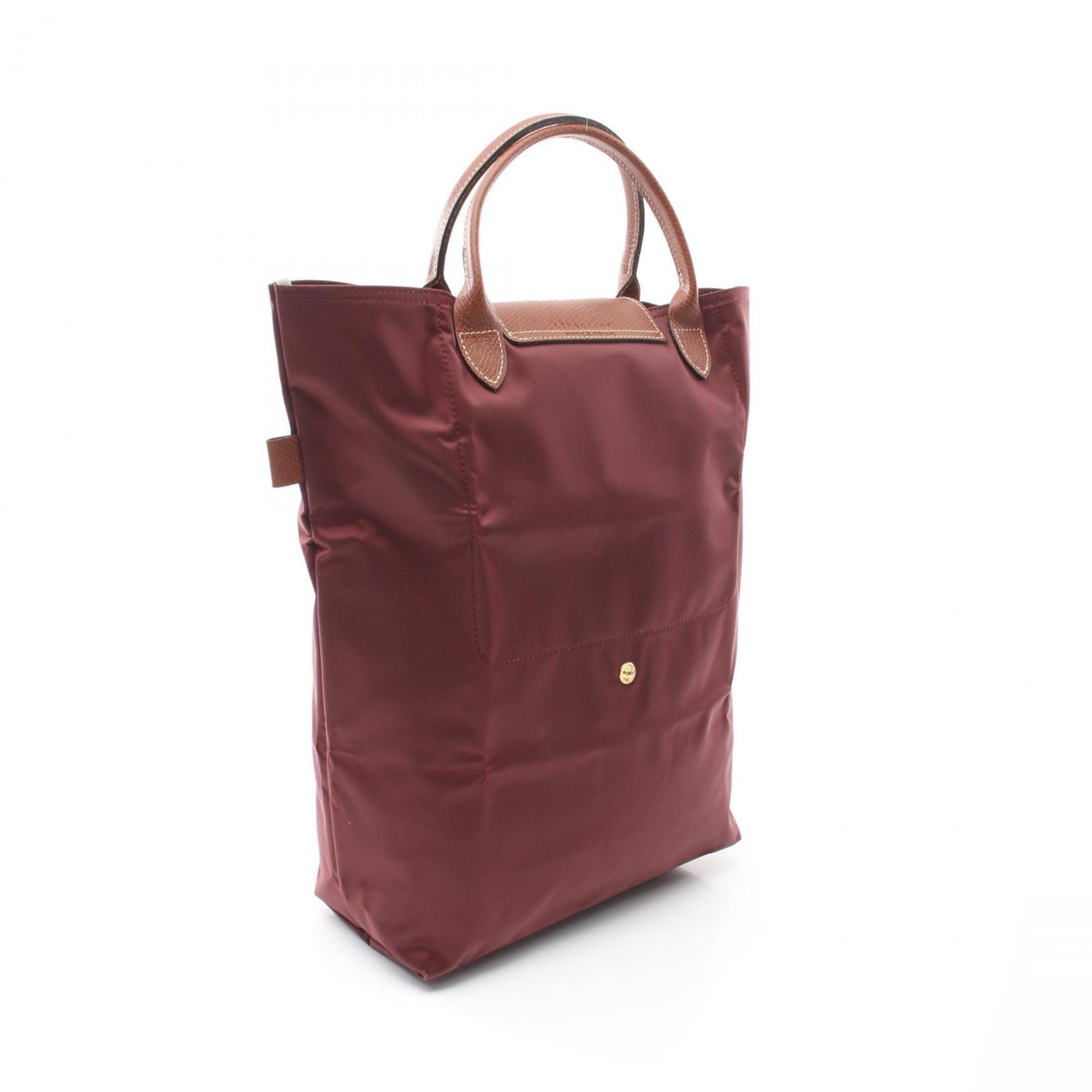 Longchamp Bordeaux Brown Nylon Leather Shopping Bag Tote Bag (Pre-Owned)