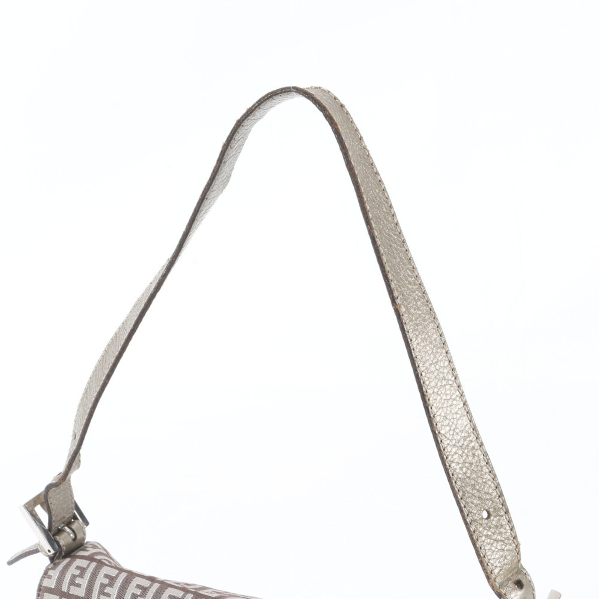 Fendi Anna Beige Silver Leather Canvas Handbag Shoulder Bag Tote Bag (Pre-Owned)