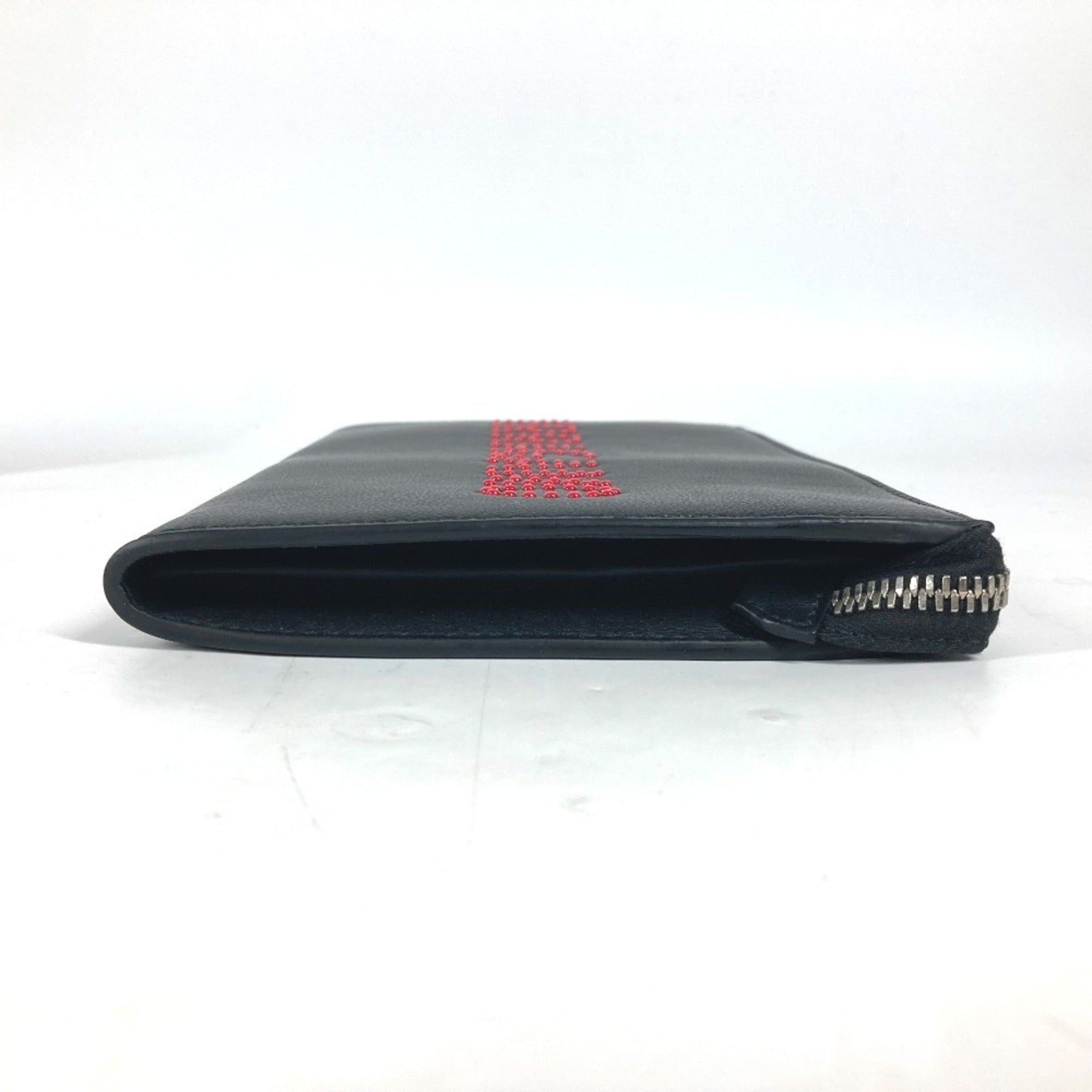 Salvatore Ferragamo Black Red Color Leather Clutch Bag Pouch (Pre-Owned)