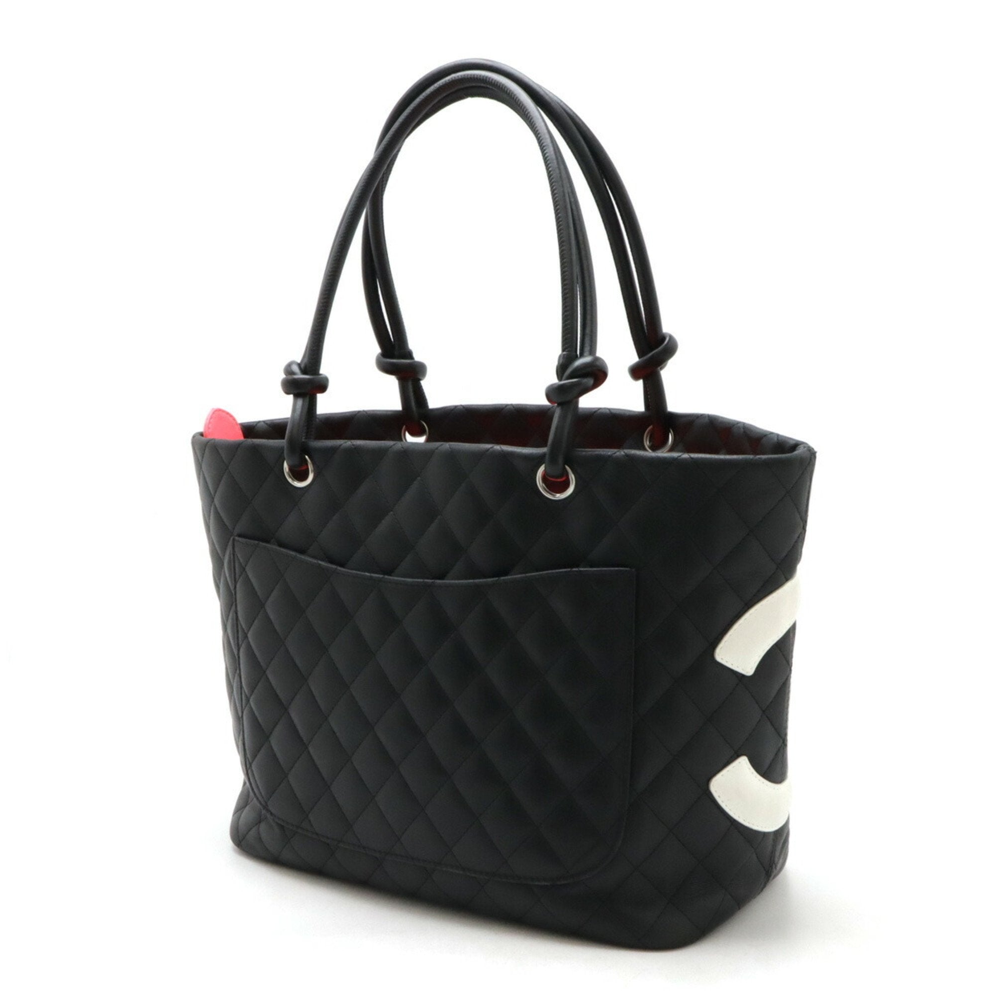 Chanel Black White Leather Shoulder Bag Tote Bag (Pre-Owned)