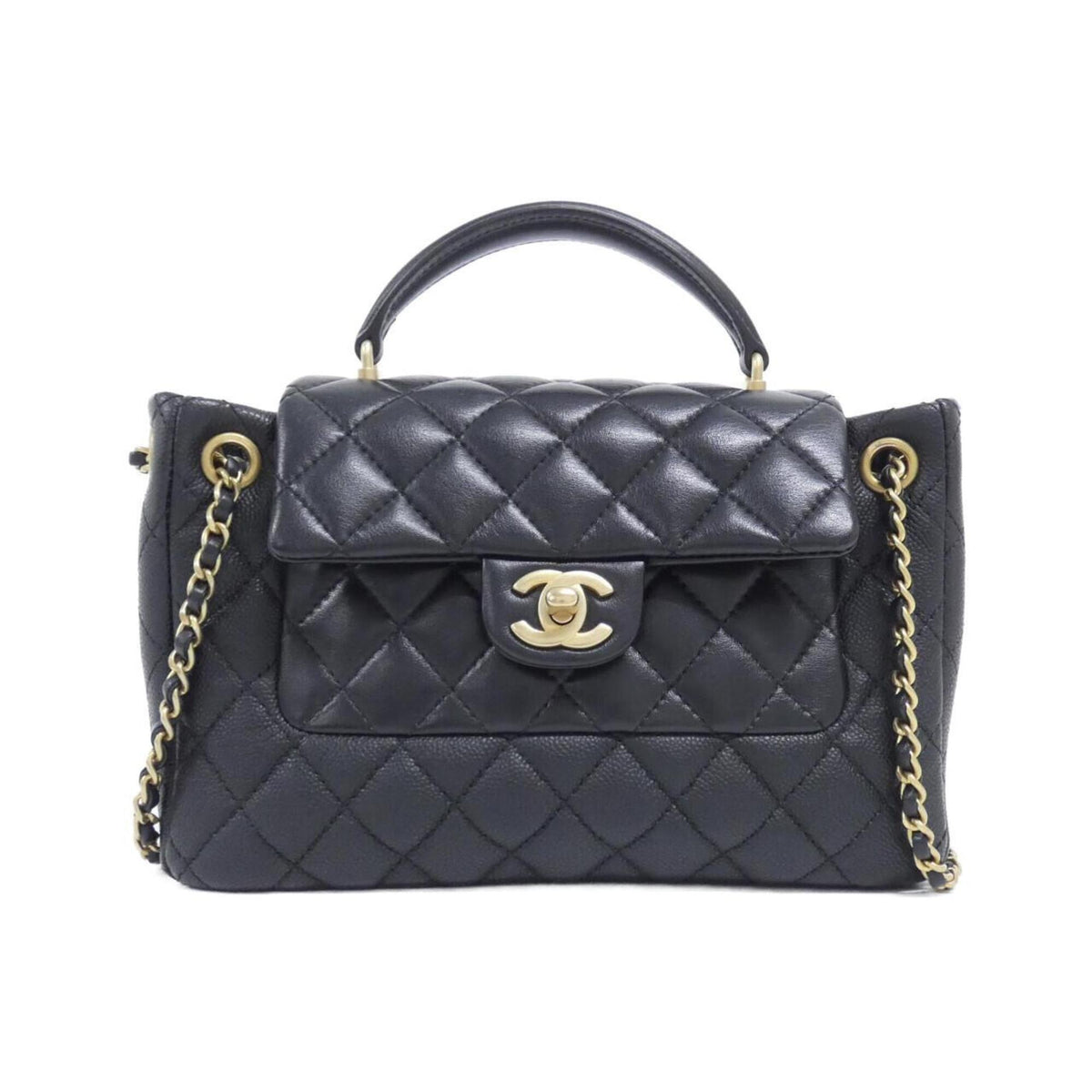Chanel Black Grained Calfskin Leather Handbag (Pre-Owned)