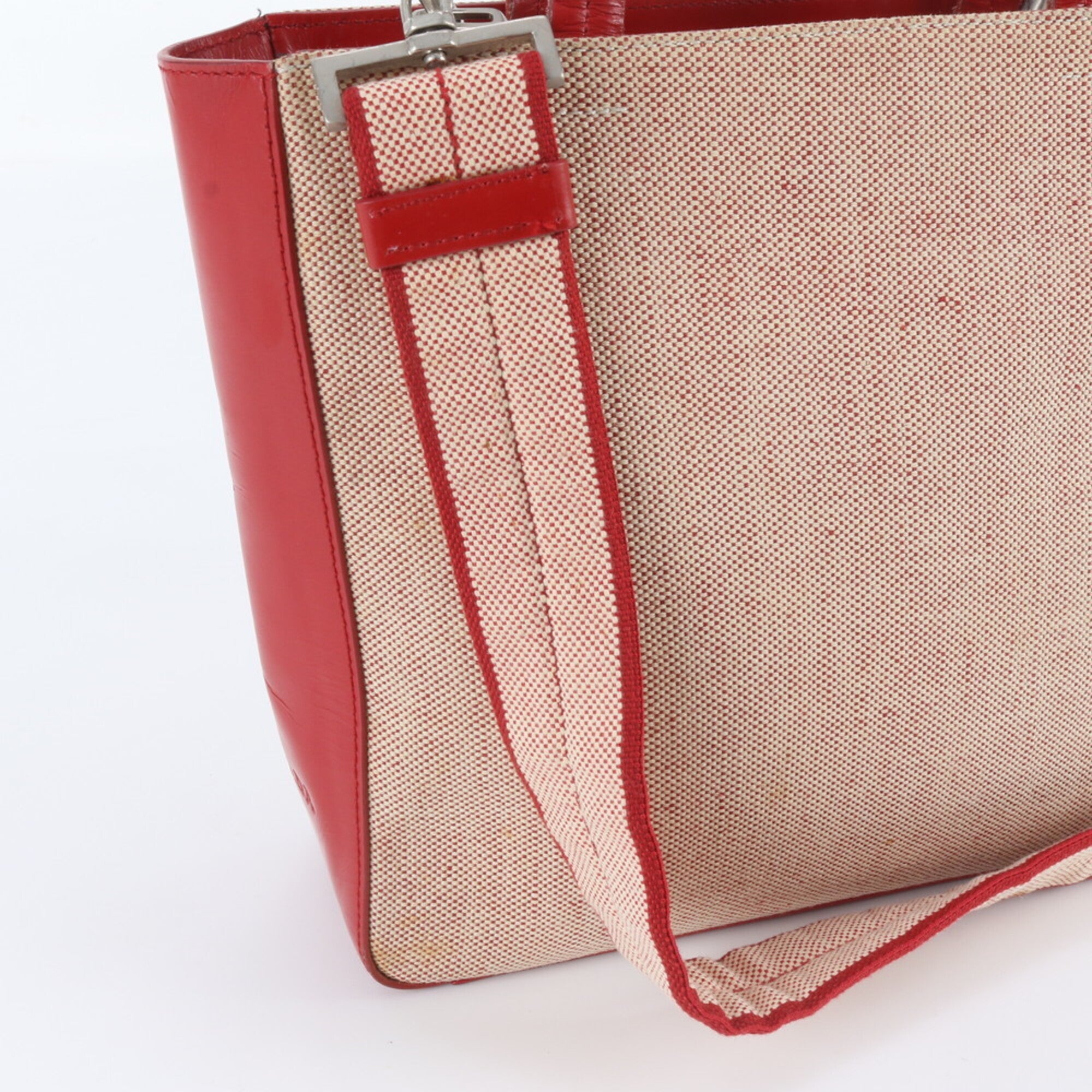 Prada Red Color Leather Canvas Crossbody Bag Handbag Shoulder Bag Tote Bag (Pre-Owned)