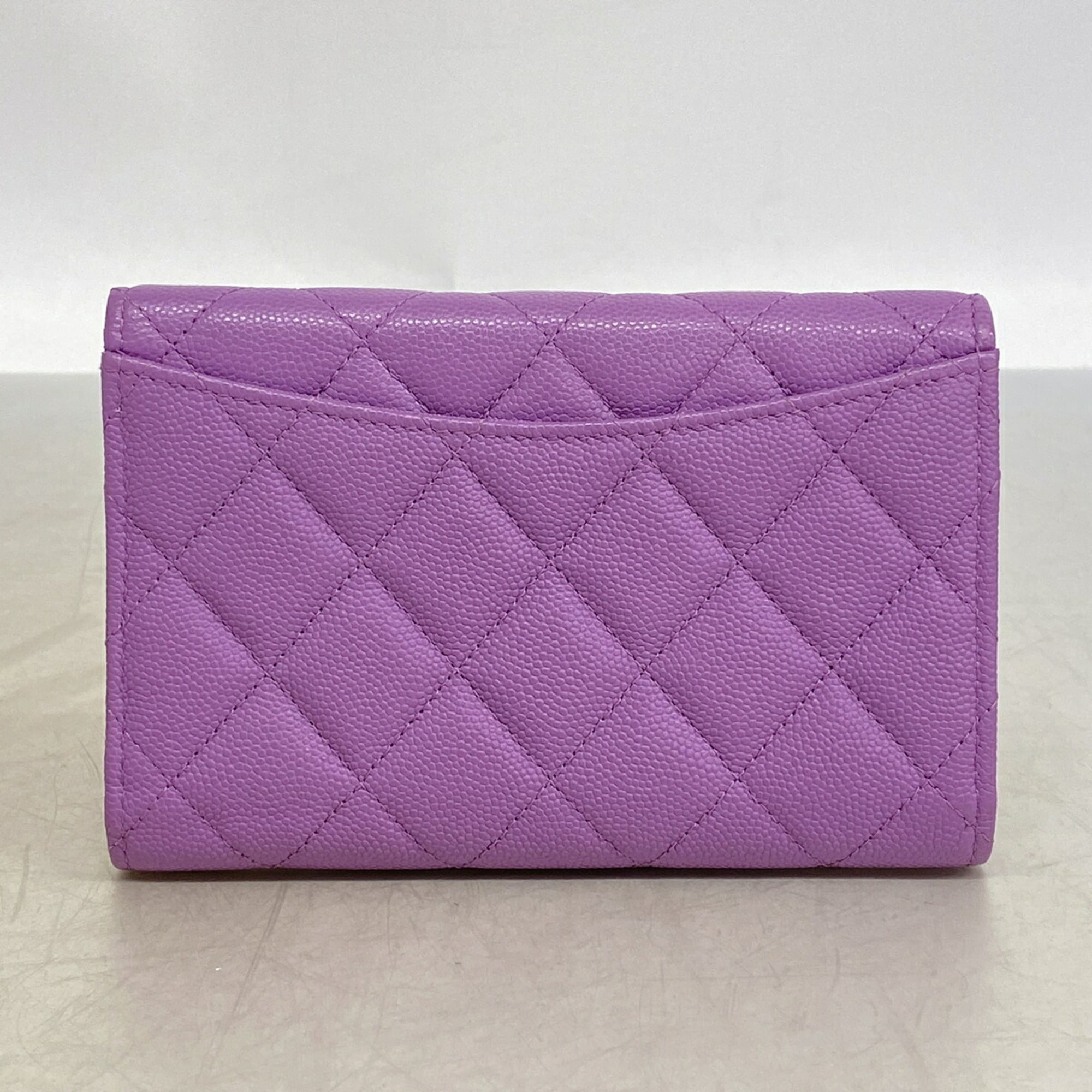 Chanel Purple Grained Calfskin Wallet (Tri-Fold) (Pre-Owned)