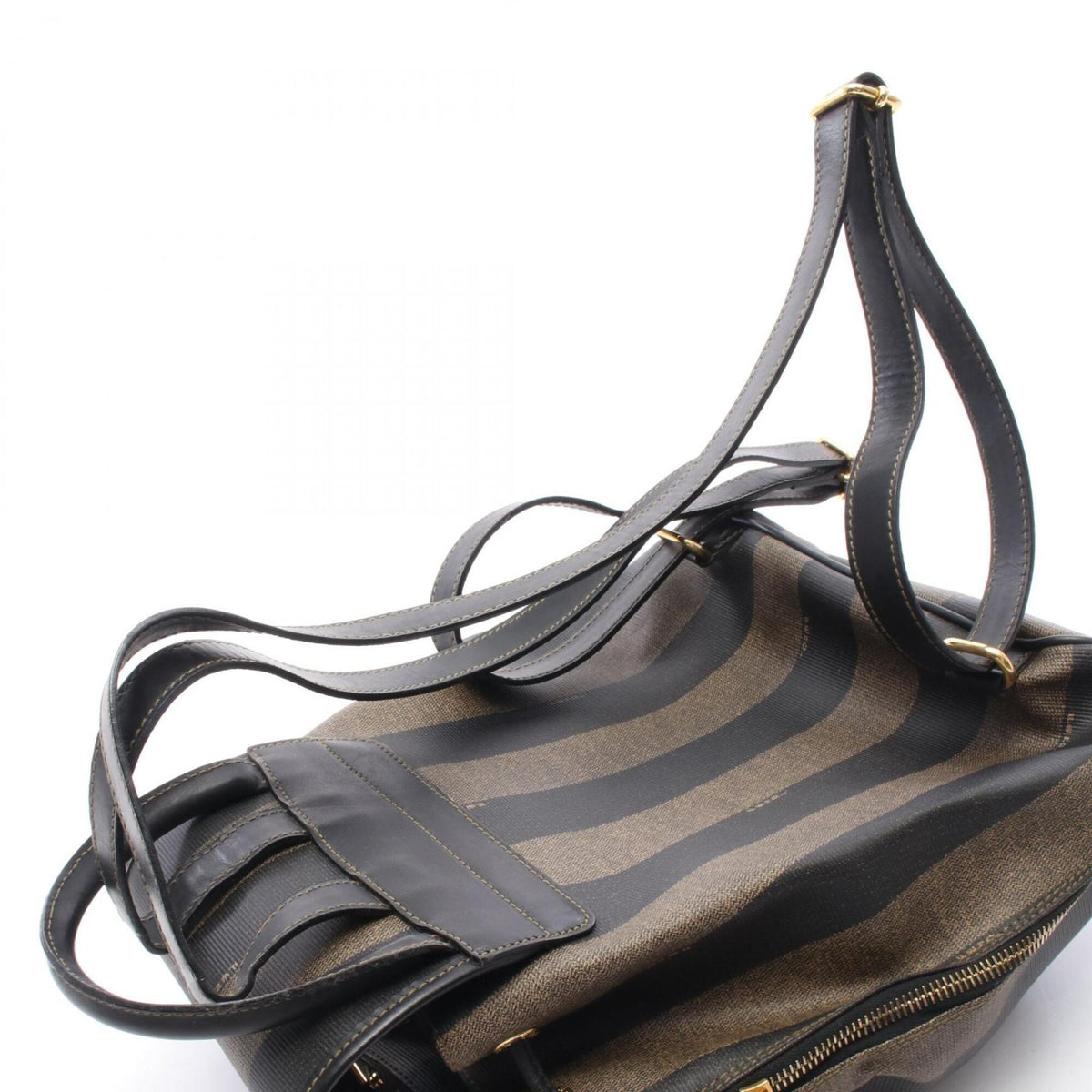 Fendi Black Brown Coated Canvas Leather Backpack Handbag (Pre-Owned)