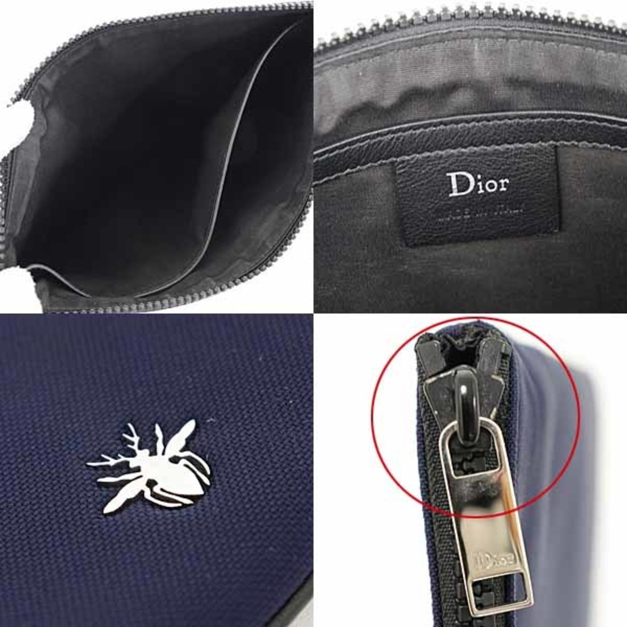 Christian Dior Navy Red Color Nylon Pouch (Pre-Owned)