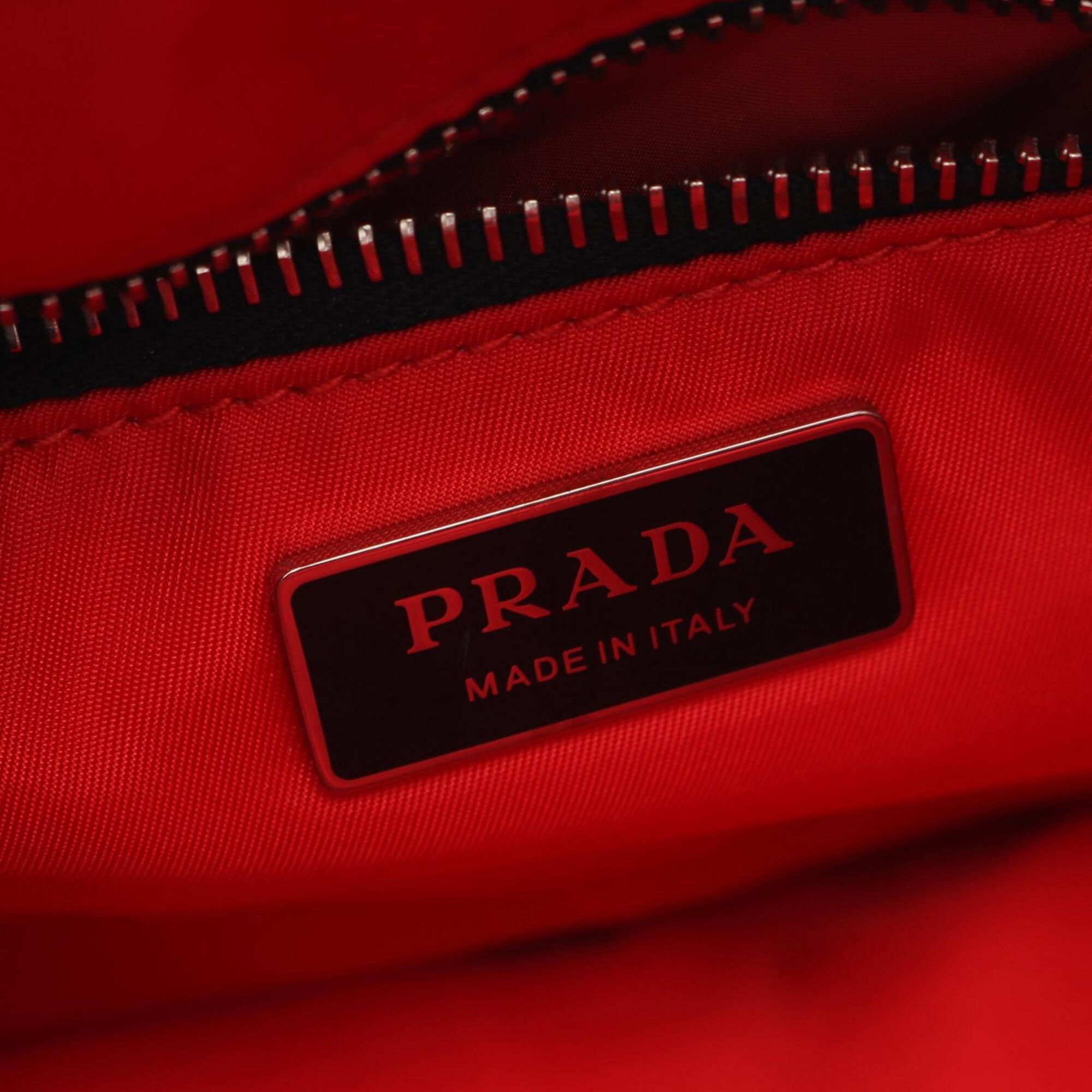 Prada Black Red Color Nylon Leather Handbag (Pre-Owned)