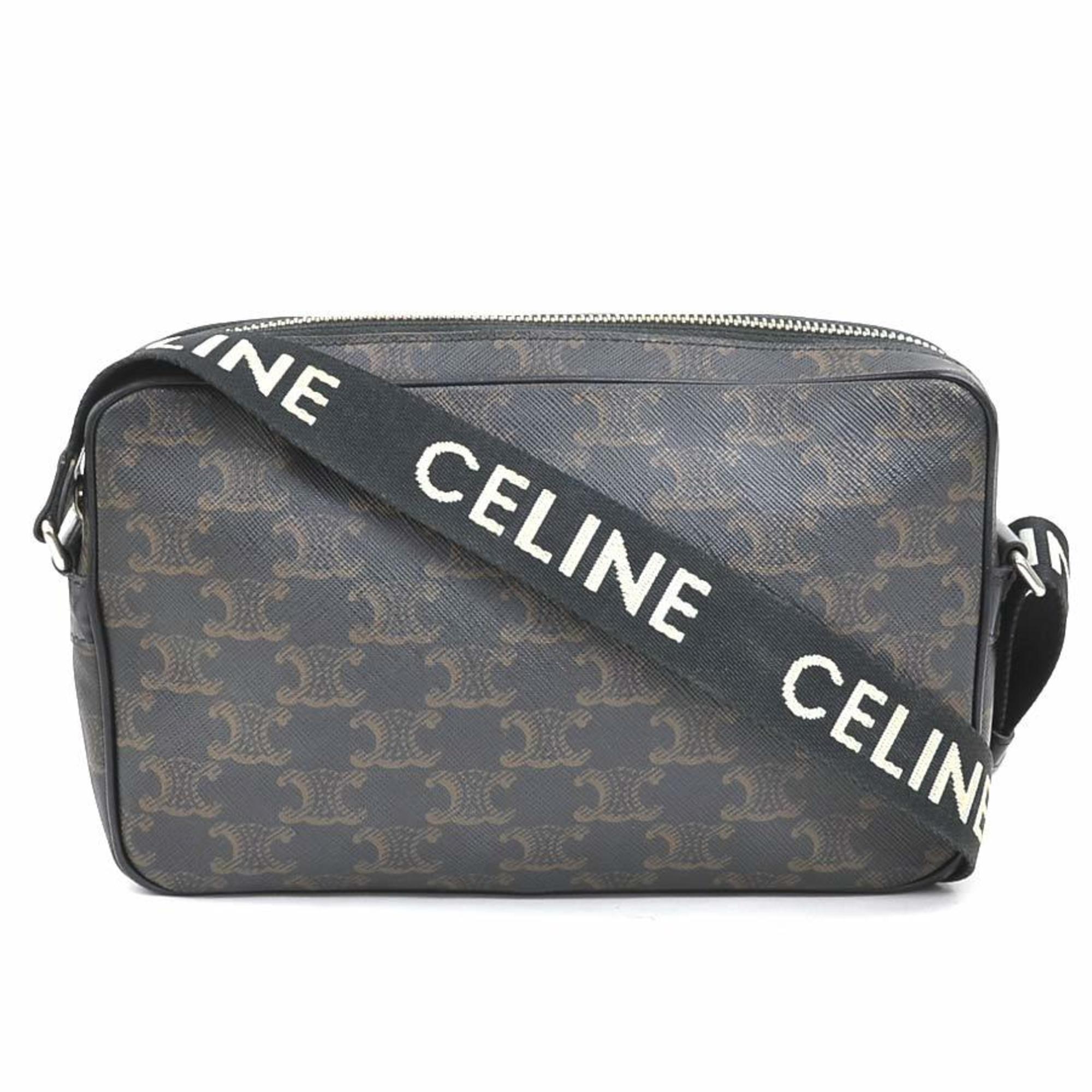 Celine Black Brown Coated Canvas Shoulder Bag (Pre-Owned)