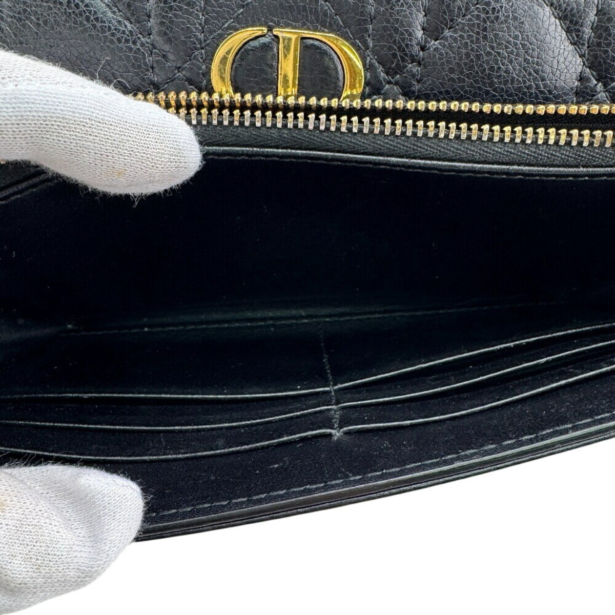 Christian Dior Black Leather Long Wallet (Tri-Fold) (Pre-Owned)