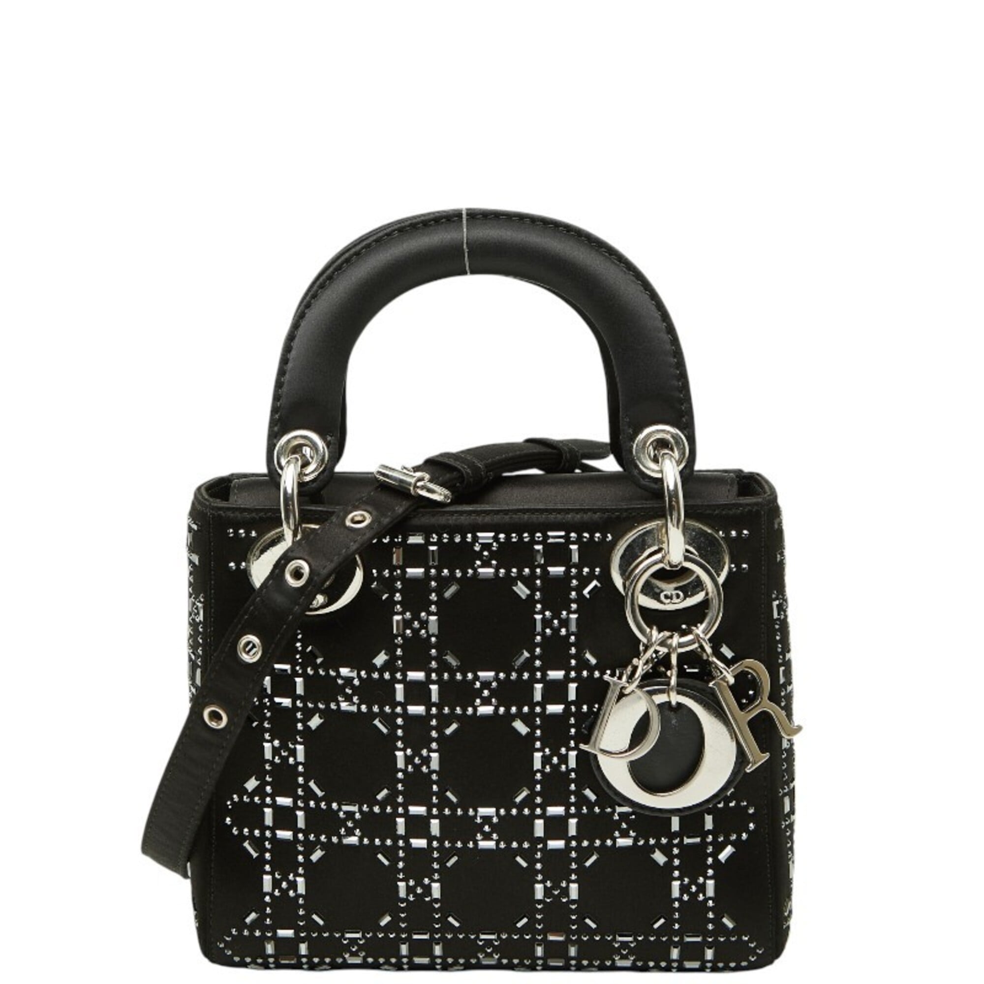 Christian Dior Lady Dior Black Satin Handbag Shoulder Bag (Pre-Owned)