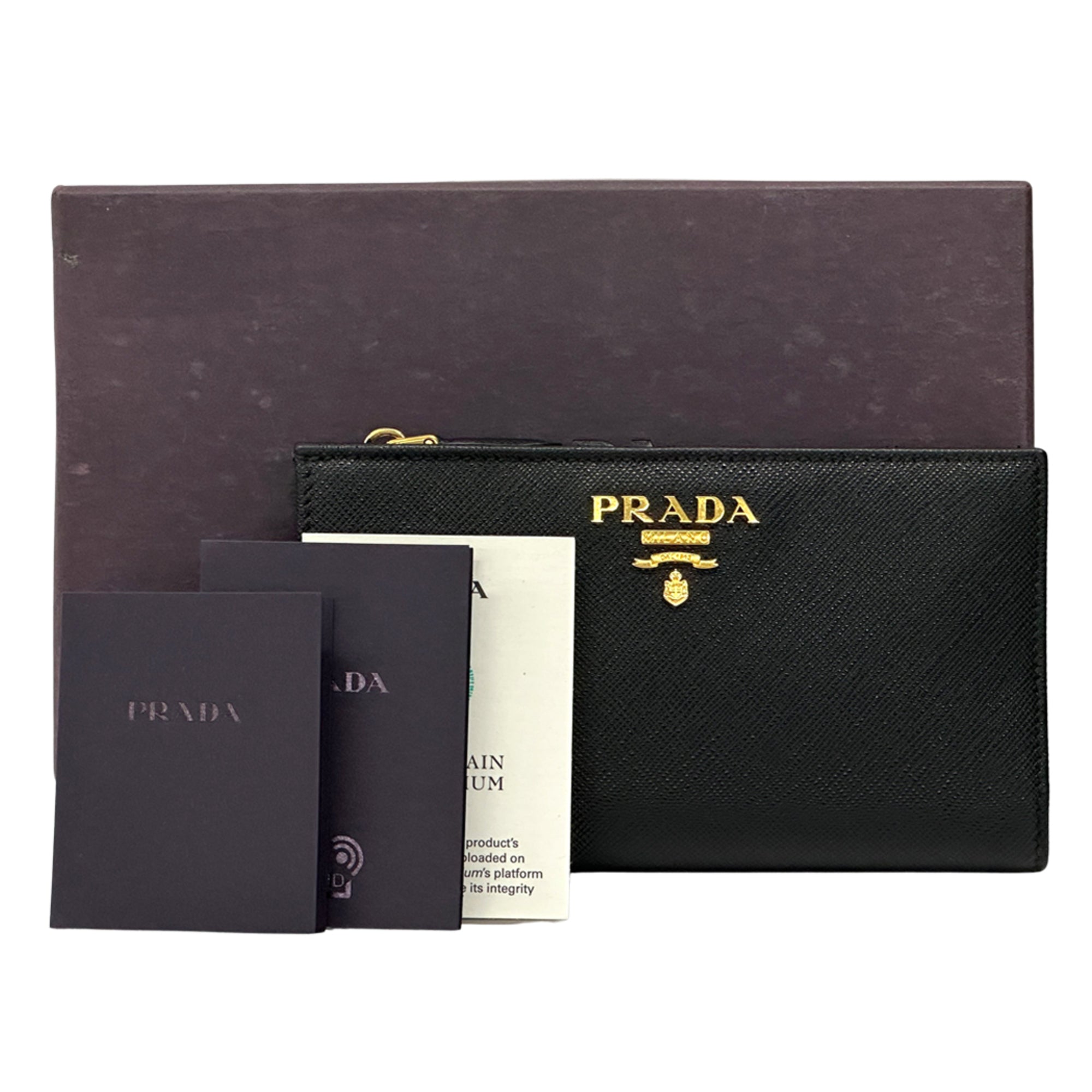Prada Black Pink Saffiano Long Wallet (Bi-Fold) (Pre-Owned)