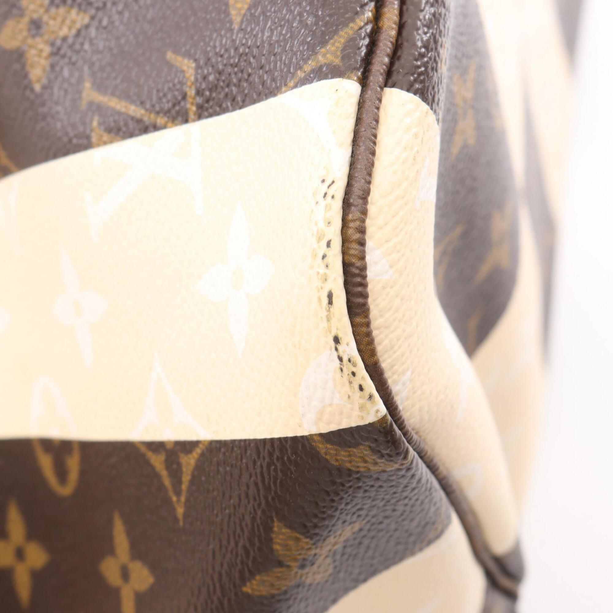 Louis Vuitton Beige Brown Coated Canvas Pvc Monogram Rayures Leather Handbag Tote Bag (Pre-Owned)