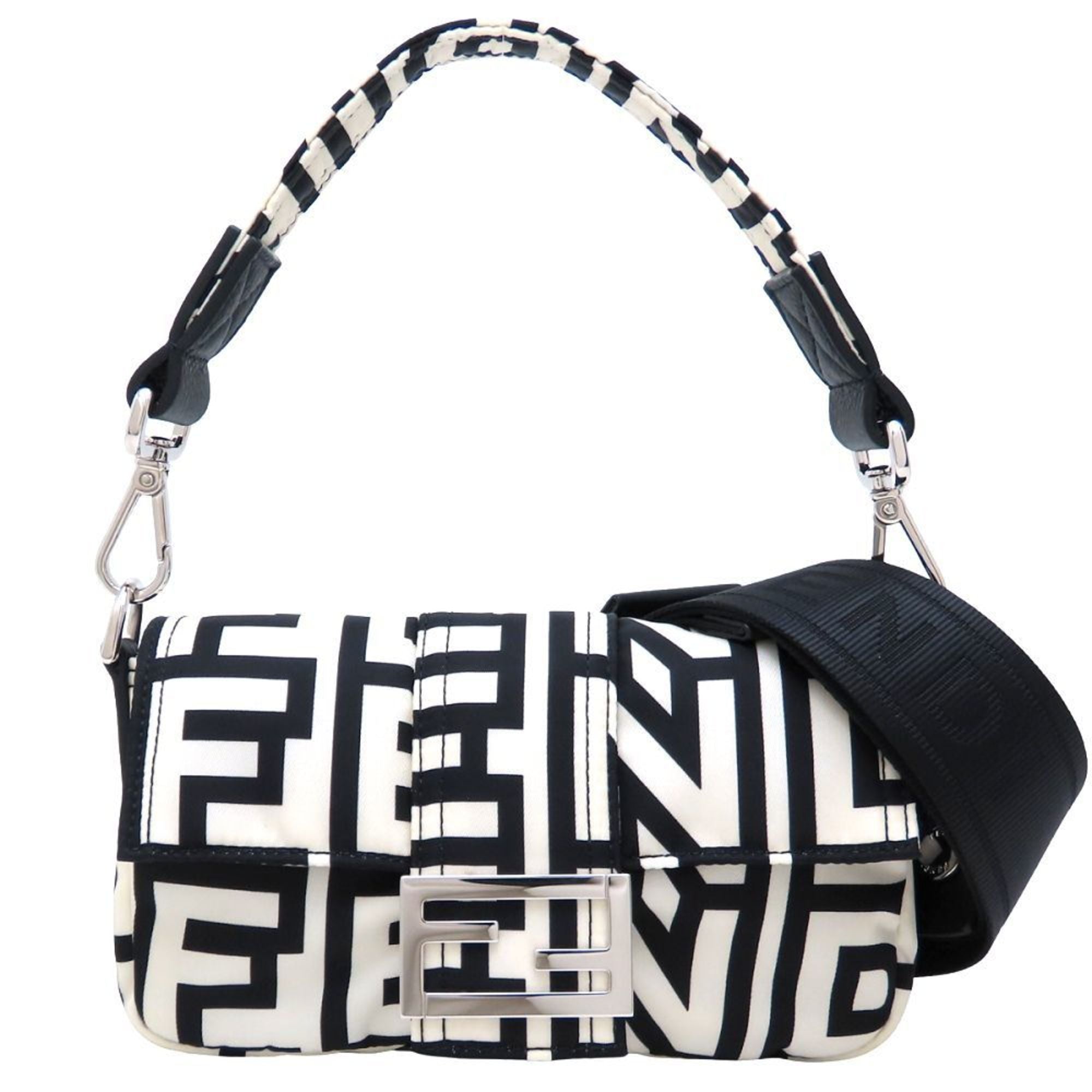 Fendi Black White Nylon Handbag (Pre-Owned)