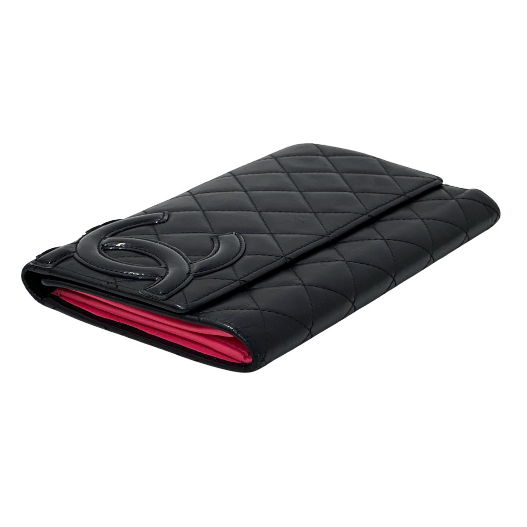 Chanel Black Pink Leather Long Wallet (Bi-Fold) (Pre-Owned)